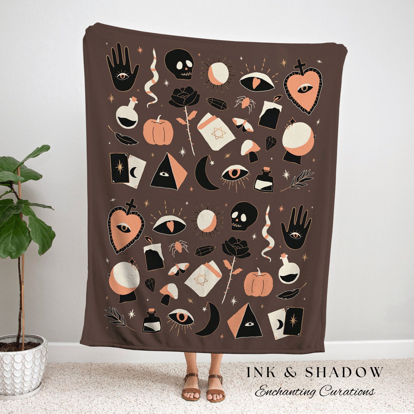 Retro Halloween Aesthetic Decor Woven Tapestry | Spooky Aesthetic Decor Blanket Woven | Boho Halloween Decor Blanket Goth Decor Tapestry