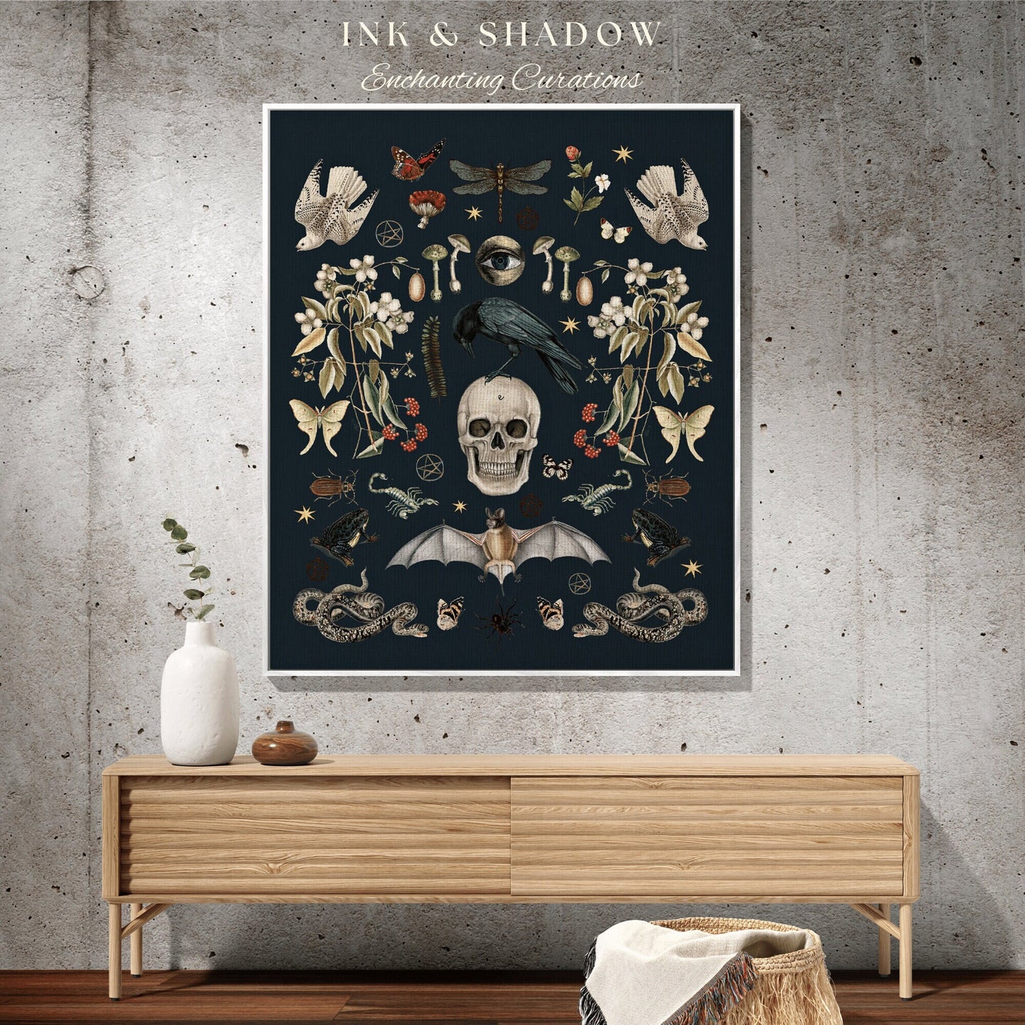 Goth Raven Painting Woven Blanket Dark Gothic | Crow Skull Throw Blanket Gothic Tapestry | Witchy Wall Decor Gothic Tapestry Crowcore Decor