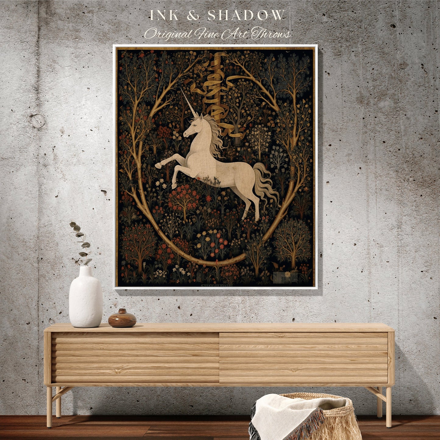 Unicorn Art Blanket Woven Tapestry | Medieval Room Decor Tapestry Cottagecore | Fairycore Aesthetic Room Decor Magical Tapestry Unicorn Art