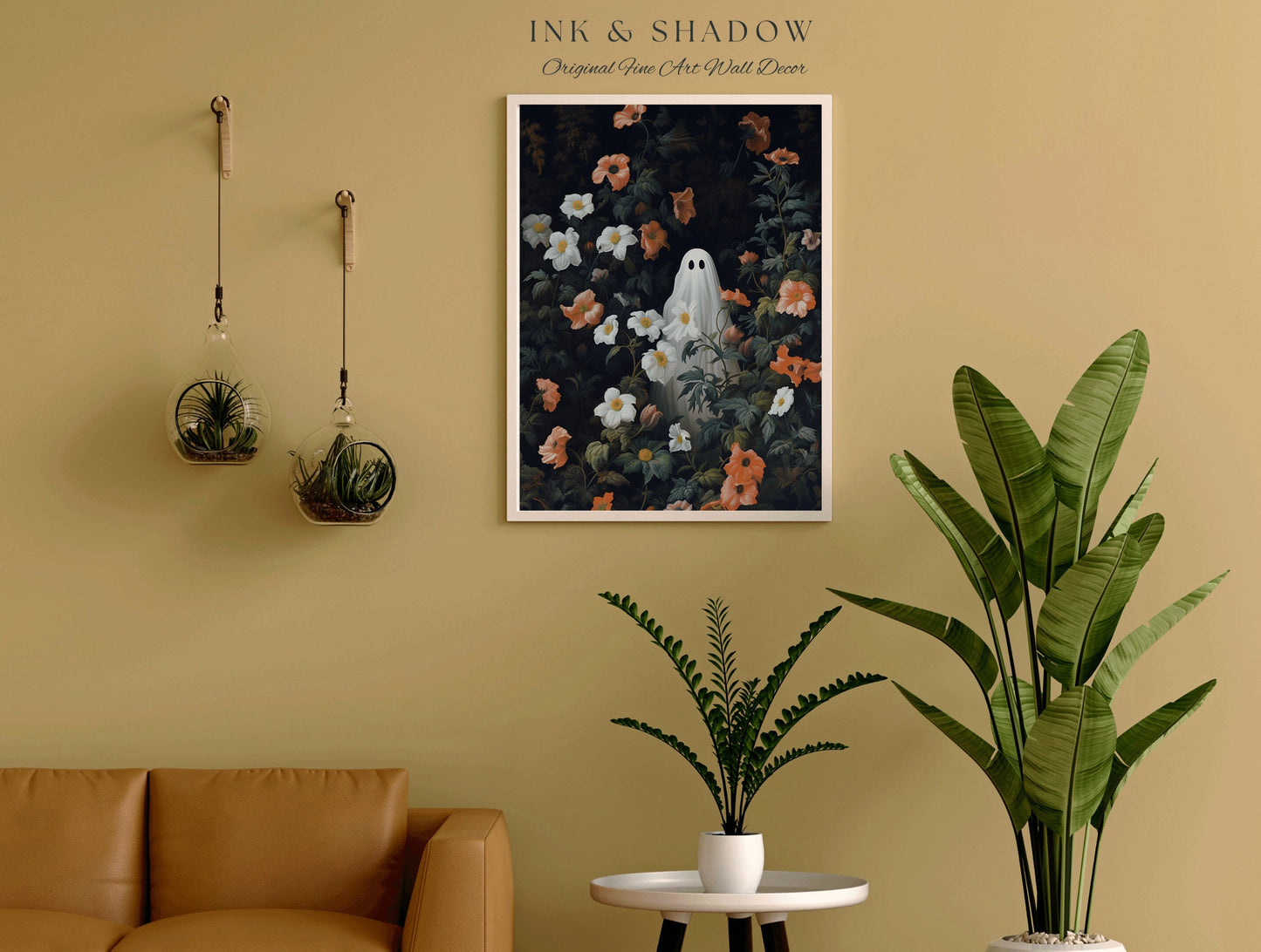 Whimsical Whimsigoth Ghost Art Print Dark Gothic Floral Moody Landscape Print | Dark Cottagecore Botanical Ghost Painting