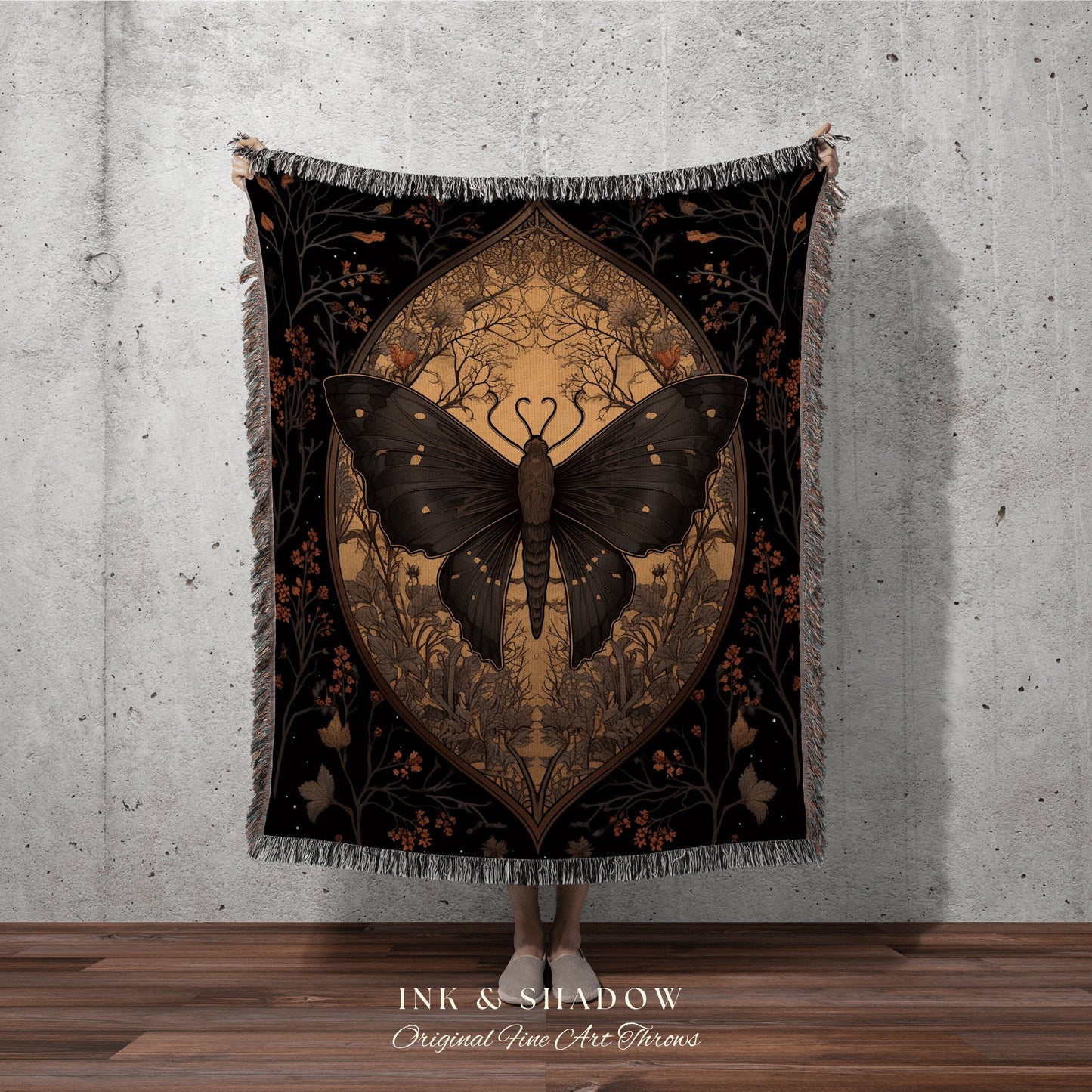 Dark Cottagecore Aesthetic Room Decor Moth Tapestry Woven | Witchy Aesthetic Room Decor Gothic Art | Celestial Tapestry Occult Decor Moth |