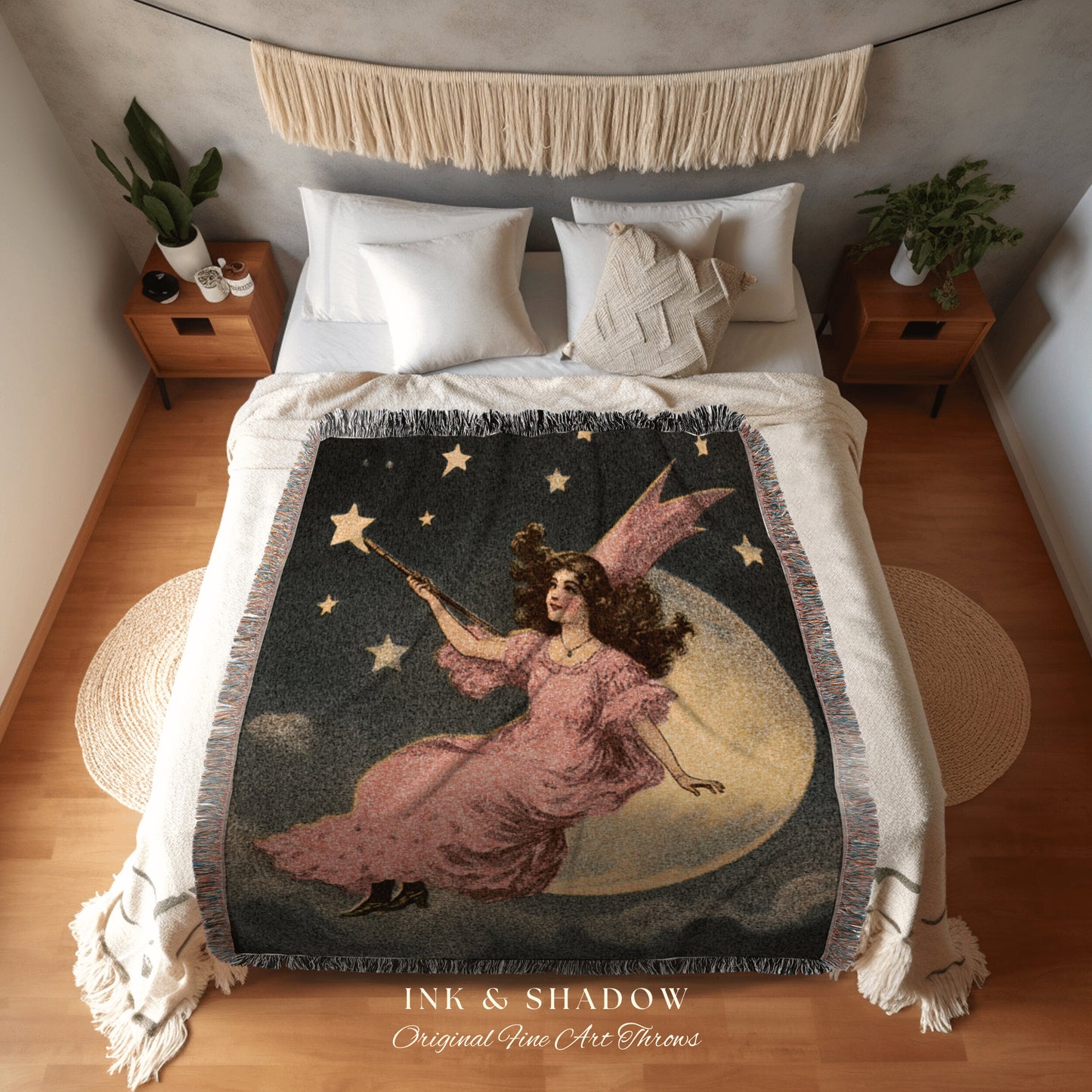 Witchy Tapestry Woven Wall Art Celestial Decor Throw Blanket Vintage | Retro Halloween Decor Fairycore Art Midcentury Antique Halloween Art