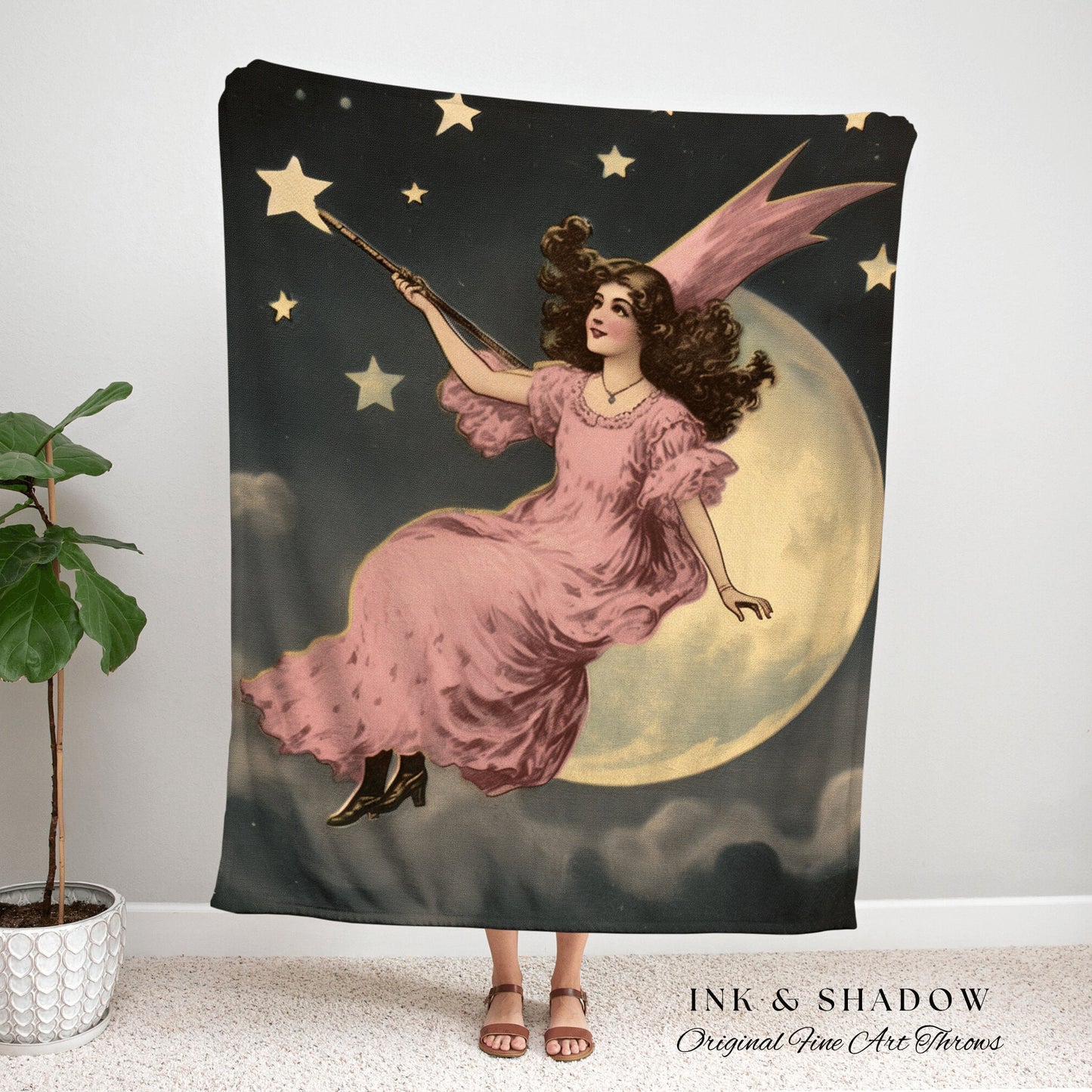 Witchy Tapestry Woven Wall Art Celestial Decor Throw Blanket Vintage | Retro Halloween Decor Fairycore Art Midcentury Antique Halloween Art