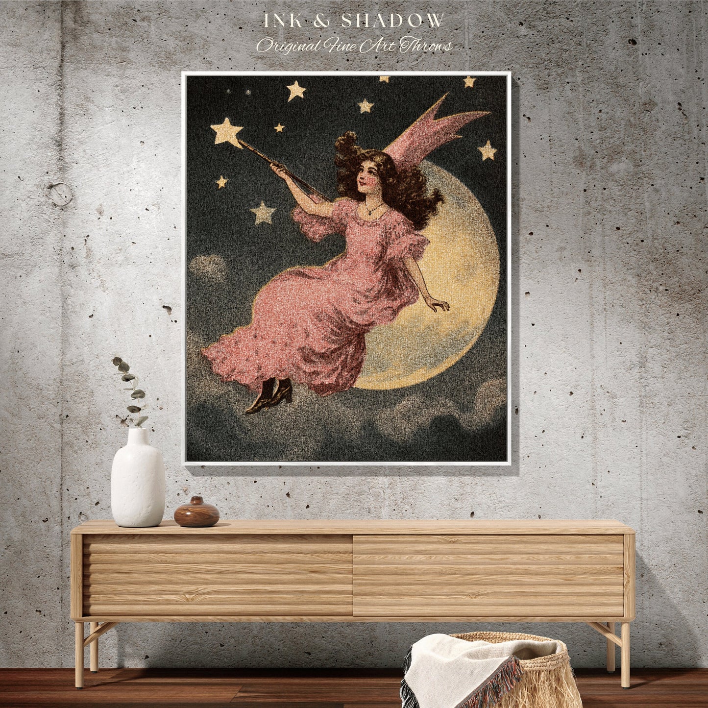 Witchy Tapestry Woven Wall Art Celestial Decor Throw Blanket Vintage | Retro Halloween Decor Fairycore Art Midcentury Antique Halloween Art