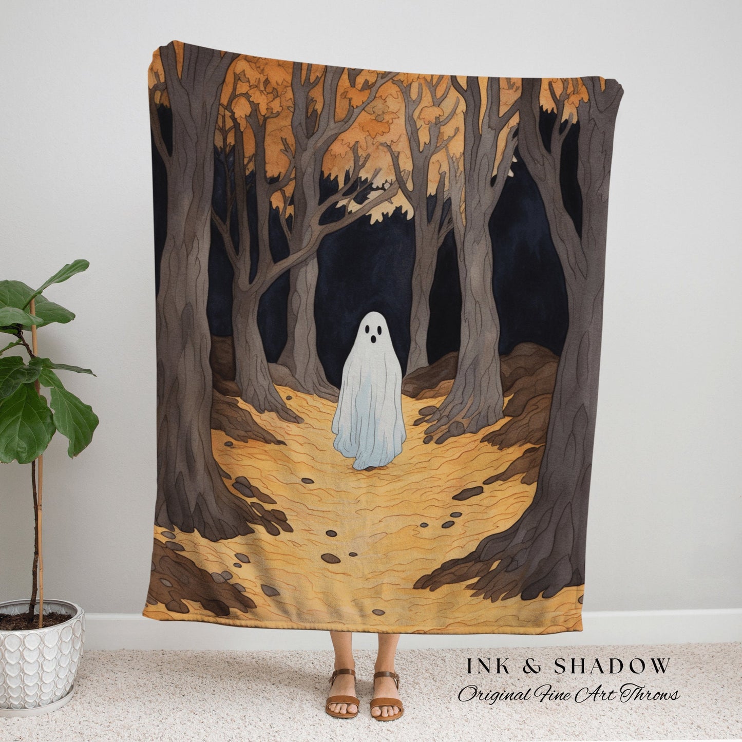 Fall Aesthetic Ghost Cute Halloween Tapestry Blanket Woven | Spooky Cute Decor Vintage Halloween Art Tapestry Dark Cottagecore Decor Gothic