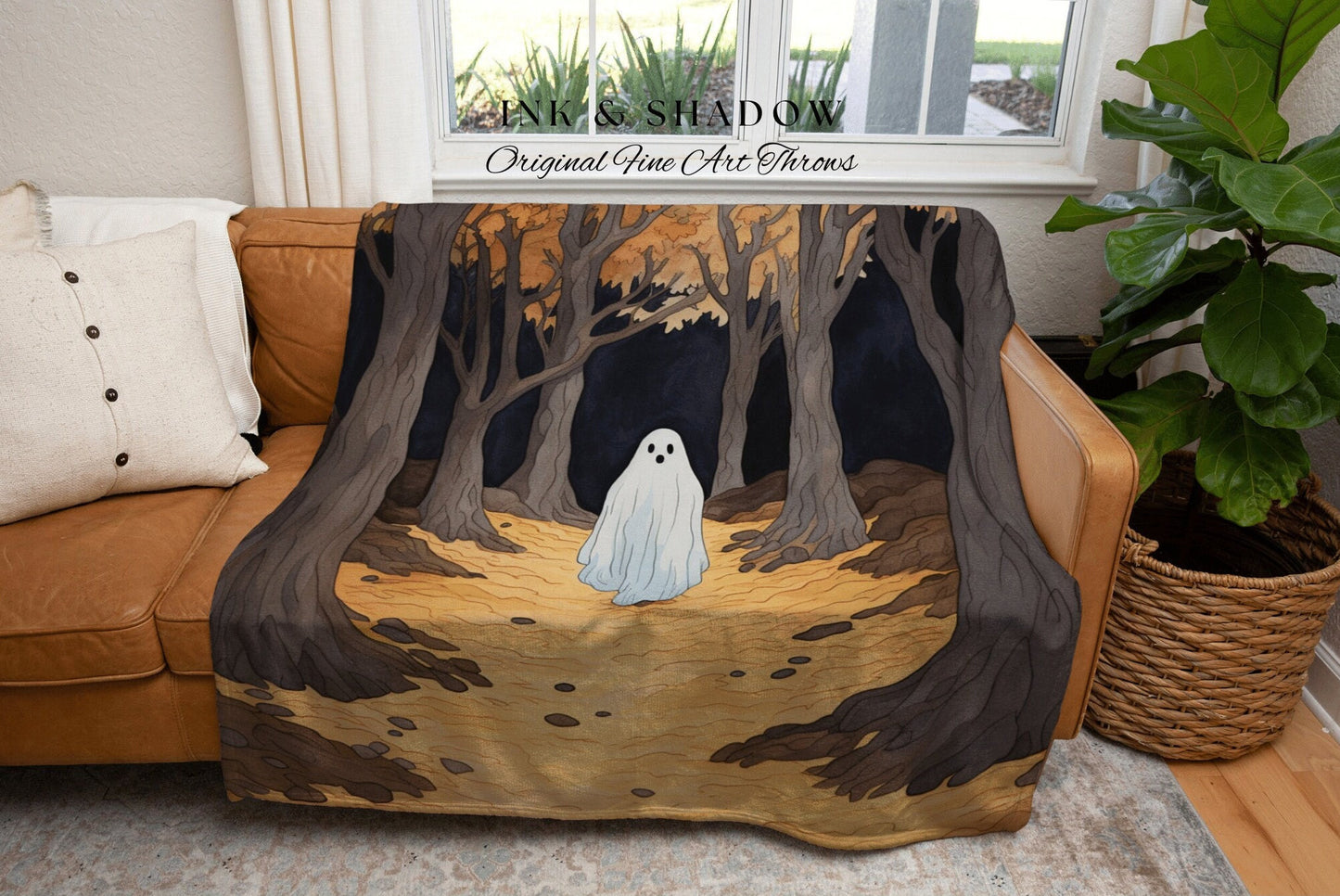Fall Aesthetic Ghost Cute Halloween Tapestry Blanket Woven | Spooky Cute Decor Vintage Halloween Art Tapestry Dark Cottagecore Decor Gothic