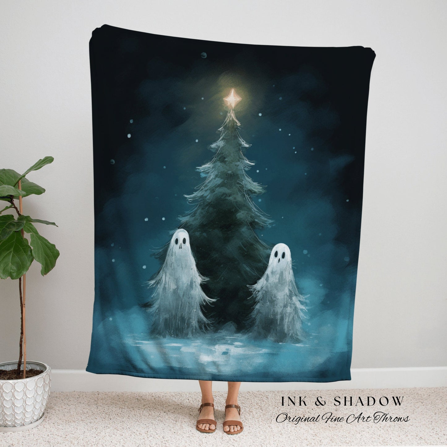 Gothic Christmas Spooky Cute Ghost Holiday Blanket Woven Tapestry | Woven Throw Blanket Winter Home Decor Christmas Tree Cute Ghost Tapestry