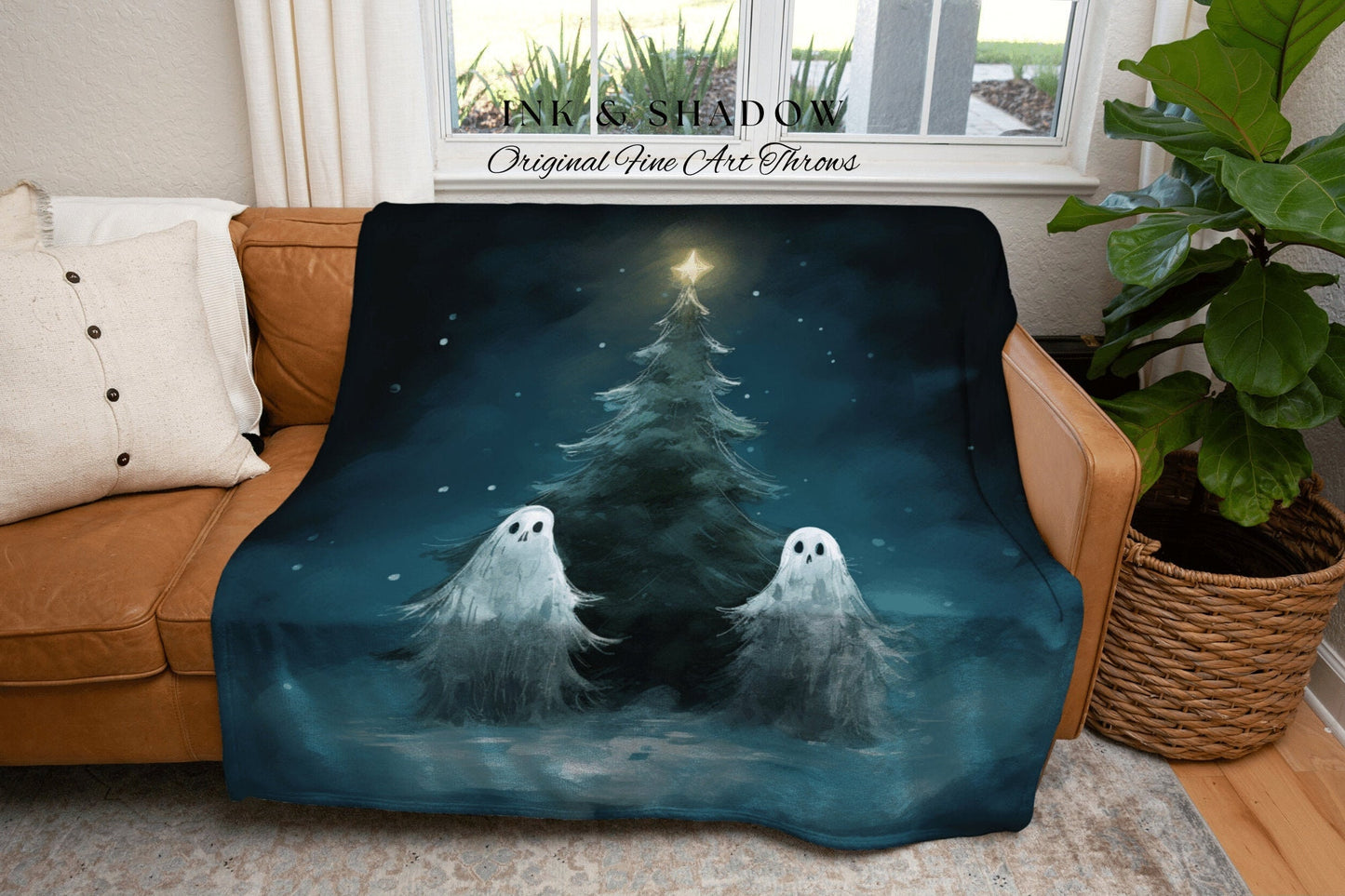 Gothic Christmas Spooky Cute Ghost Holiday Blanket Woven Tapestry | Woven Throw Blanket Winter Home Decor Christmas Tree Cute Ghost Tapestry