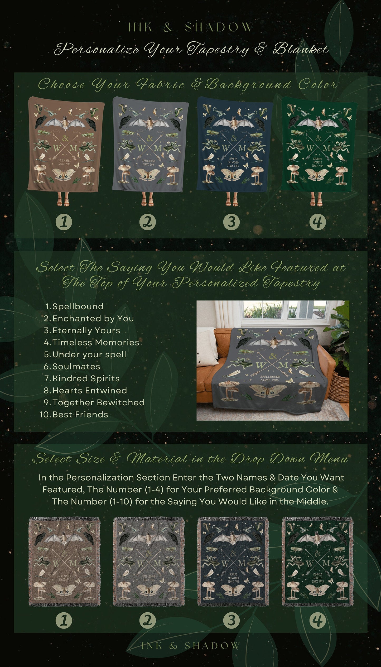 Gothic Wedding Anniversary Gift Custom Blanket Woven Tapestry | Personalized Anniversary Gift Blanket Custom Initials Gift for Goth Couples