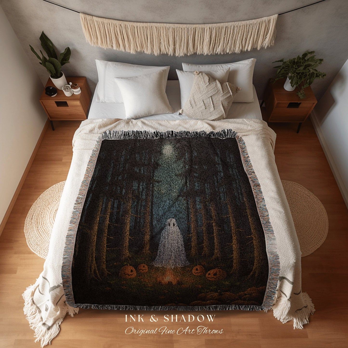 Macabre Ghost Painting Tapestry Blanket Ghost Spooky Tapestry | Halloween Vintage Ghost Art Woven Tapestry Halloween Decor Dark Academia Art