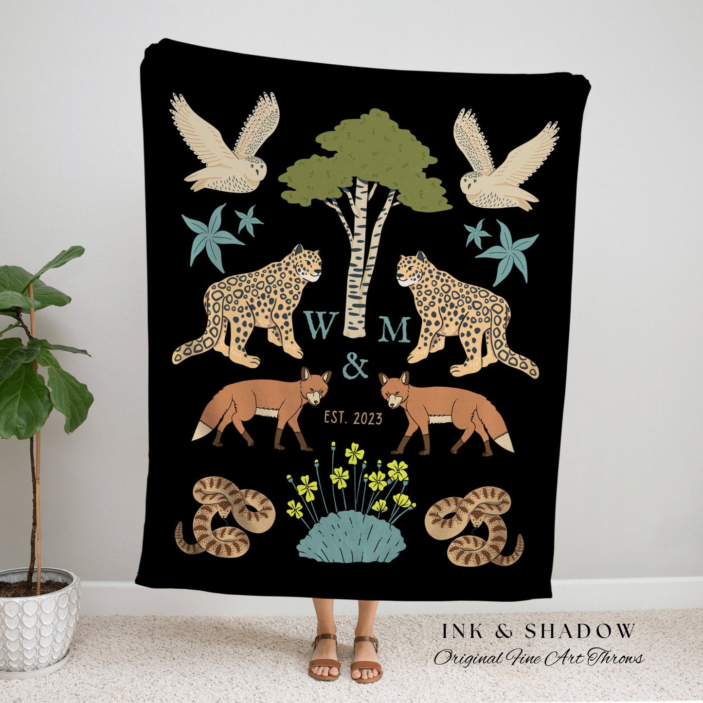 Initials Blanket Custom Anniversary Gift Cottagecore Wedding Initials Blanket Personalized Couples Gift Blanket Custom Monogram Tapestry |