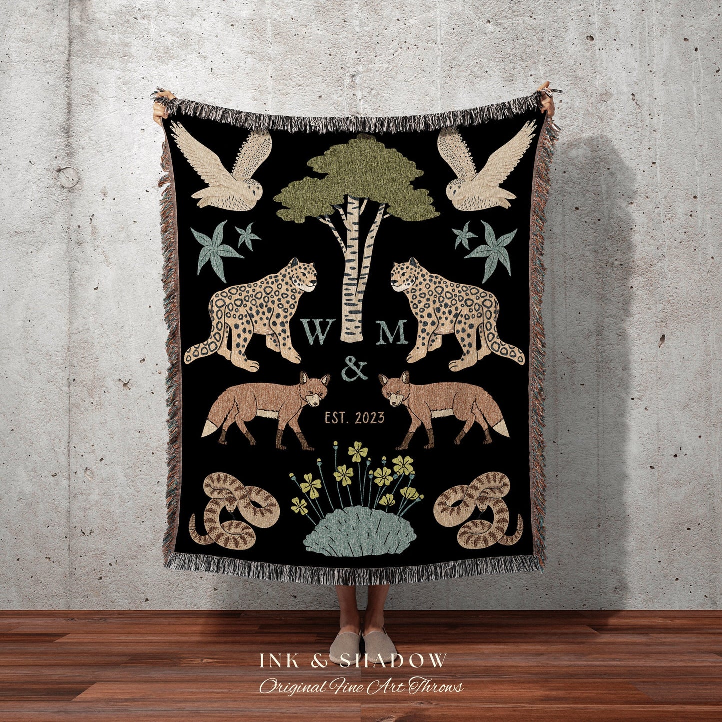 Initials Blanket Custom Anniversary Gift Cottagecore Wedding Initials Blanket Personalized Couples Gift Blanket Custom Monogram Tapestry |