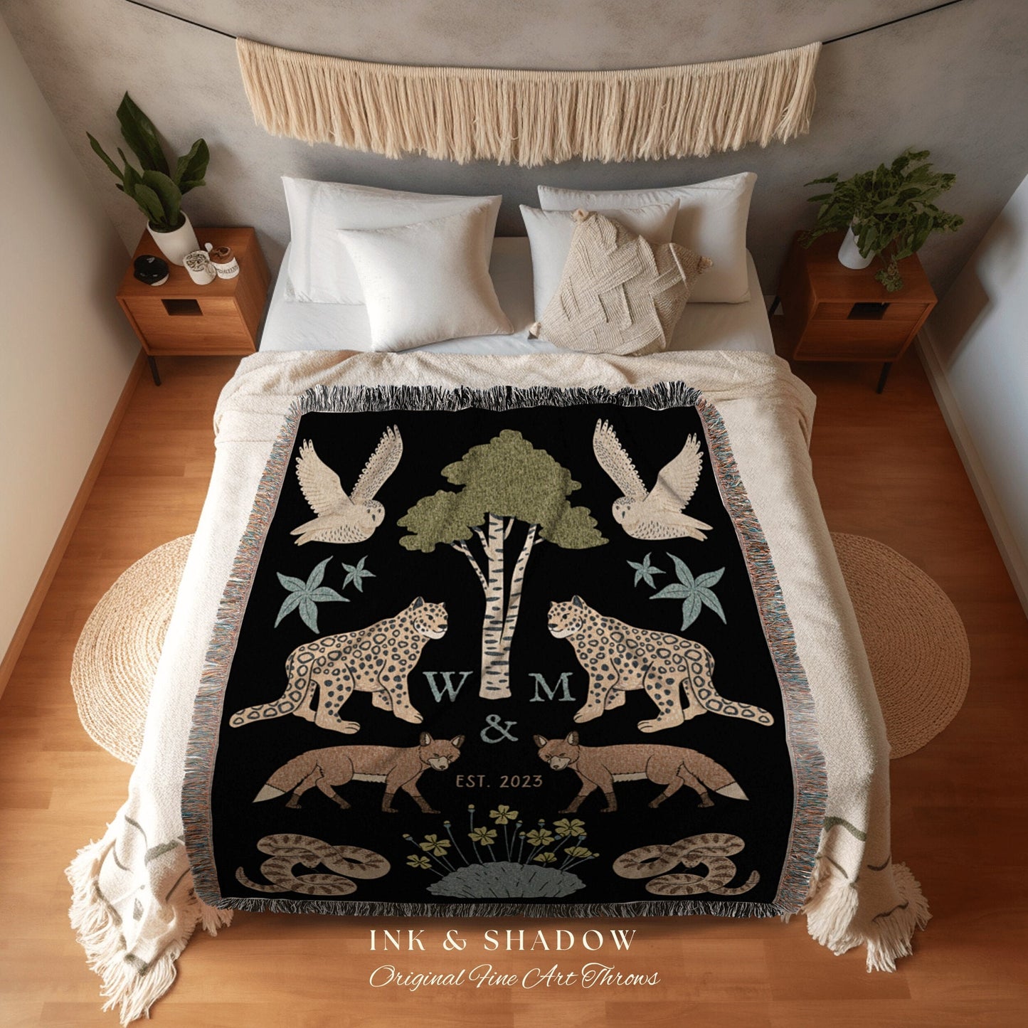 Initials Blanket Custom Anniversary Gift Cottagecore Wedding Initials Blanket Personalized Couples Gift Blanket Custom Monogram Tapestry |