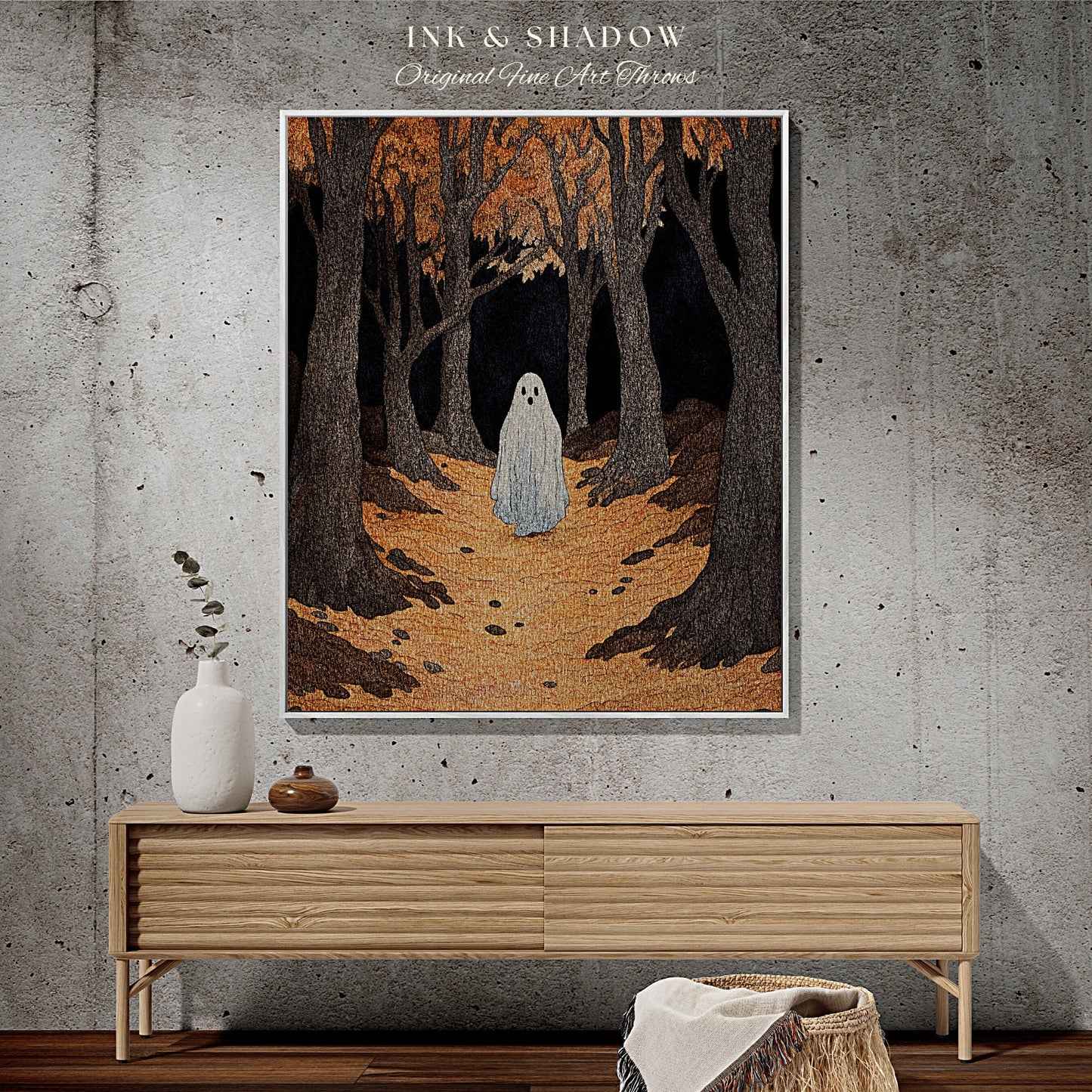Fall Aesthetic Ghost Cute Halloween Tapestry Blanket Woven | Spooky Cute Decor Vintage Halloween Art Tapestry Dark Cottagecore Decor Gothic