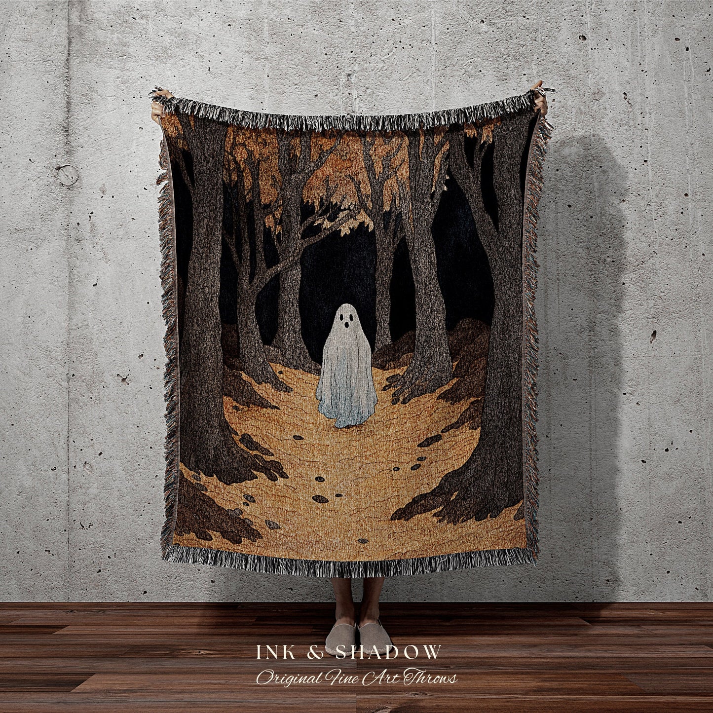 Fall Aesthetic Ghost Cute Halloween Tapestry Blanket Woven | Spooky Cute Decor Vintage Halloween Art Tapestry Dark Cottagecore Decor Gothic