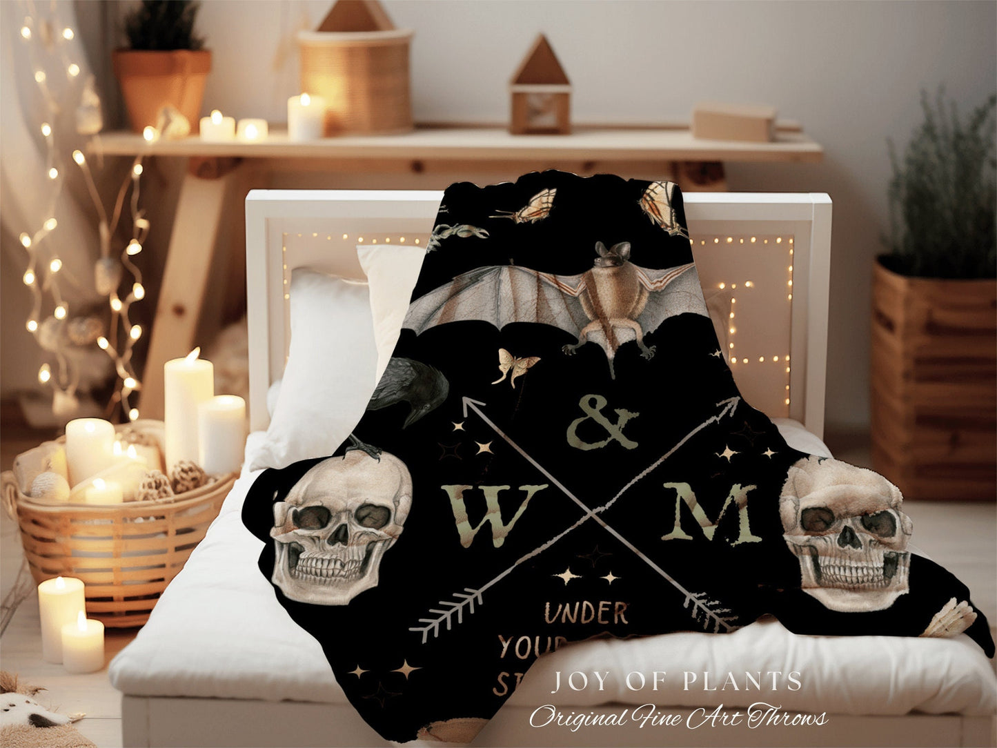Gothic Anniversary Gift Custom Initials Blanket Woven Tapestry | Personalized Anniversary Gift Blanket Custom Monogram Gift for Goth Couples