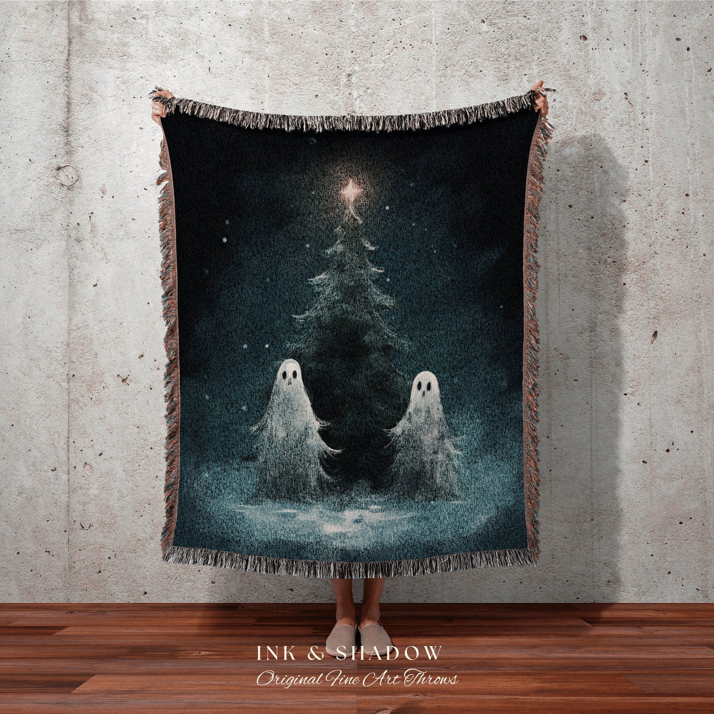 Gothic Christmas Spooky Cute Ghost Holiday Blanket Woven Tapestry | Woven Throw Blanket Winter Home Decor Christmas Tree Cute Ghost Tapestry