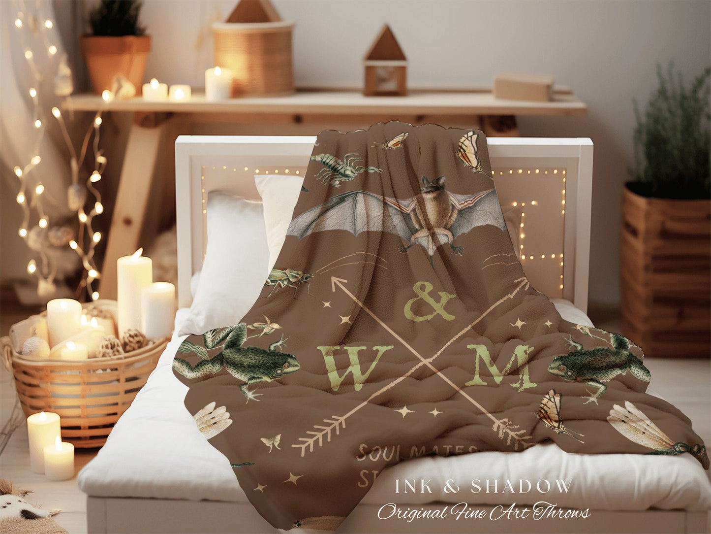 Gothic Wedding Anniversary Gift Custom Blanket Woven Tapestry | Personalized Anniversary Gift Blanket Custom Initials Gift for Goth Couples