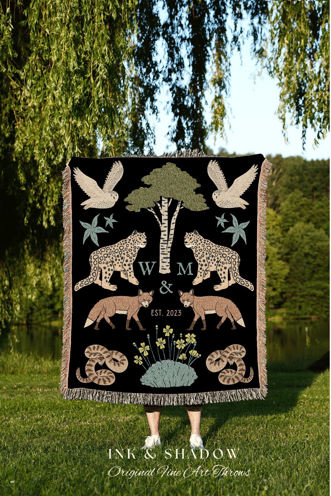 Initials Blanket Custom Anniversary Gift Cottagecore Wedding Initials Blanket Personalized Couples Gift Blanket Custom Monogram Tapestry |