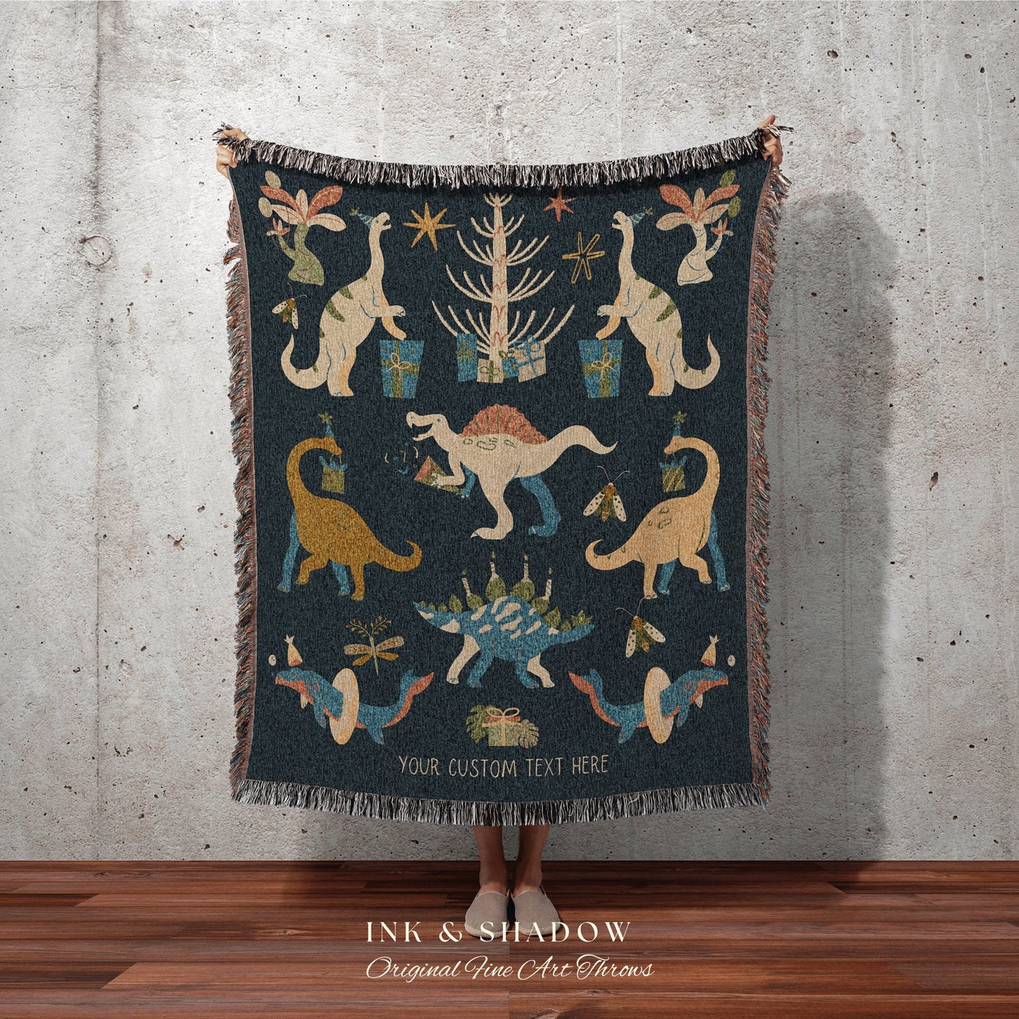 Navy Blue Dinosaur Blanket Custom Birthday Gift Dino Bedding Woven Blanket Personalized Dinosaur Nursery Bedding Boys Birthday Gift Custom |