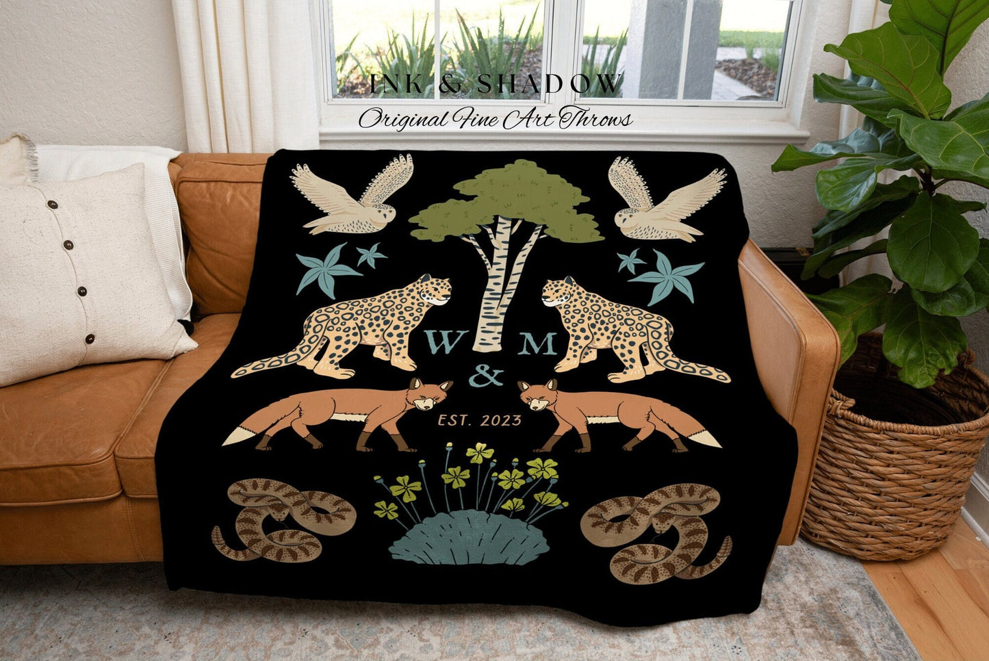 Initials Blanket Custom Anniversary Gift Cottagecore Wedding Initials Blanket Personalized Couples Gift Blanket Custom Monogram Tapestry |
