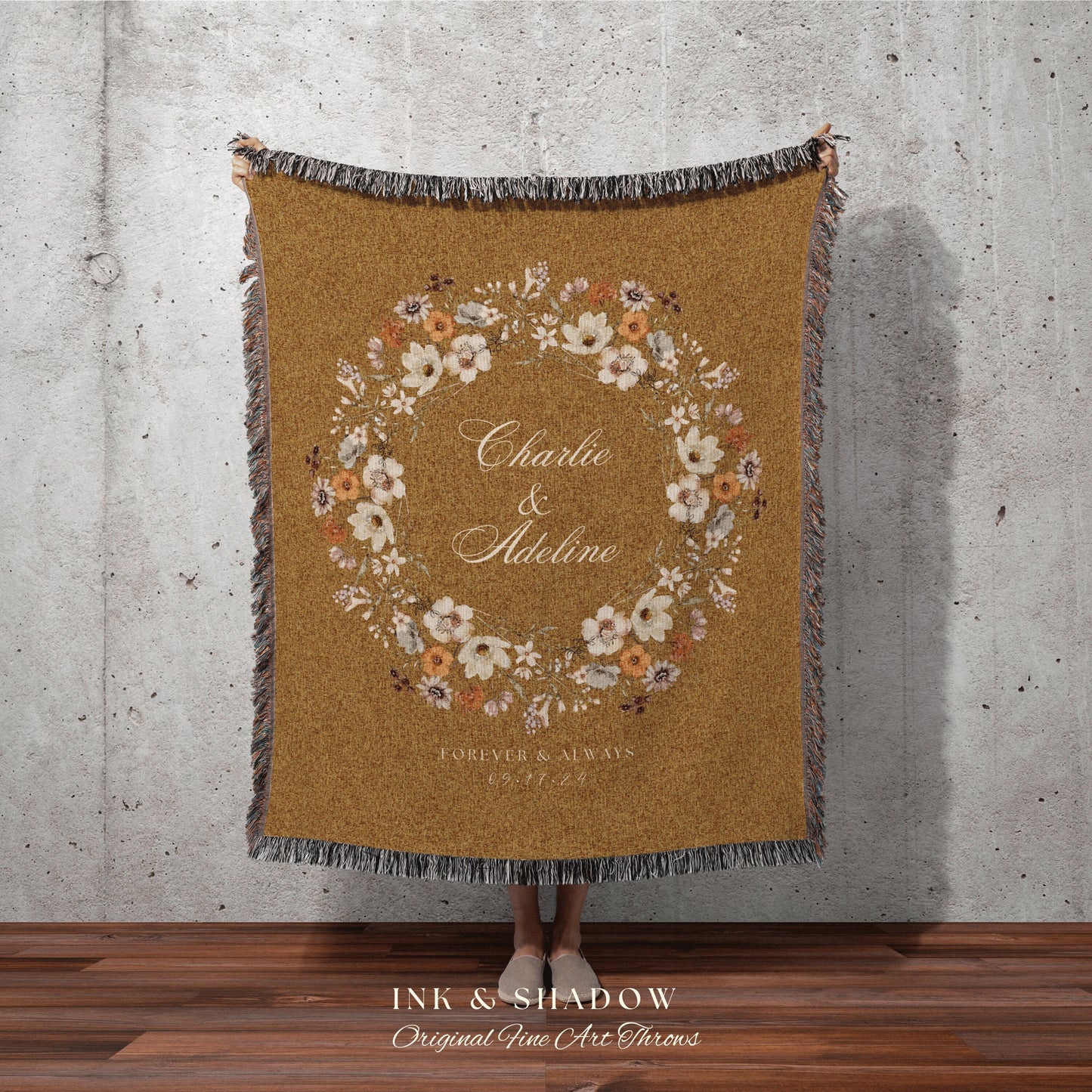 Wedding Anniversary Blanket | Custom Last Name Gift Blanket Personalized Wedding Monogram Custom Anniversary His and Hers Initials Tapestry
