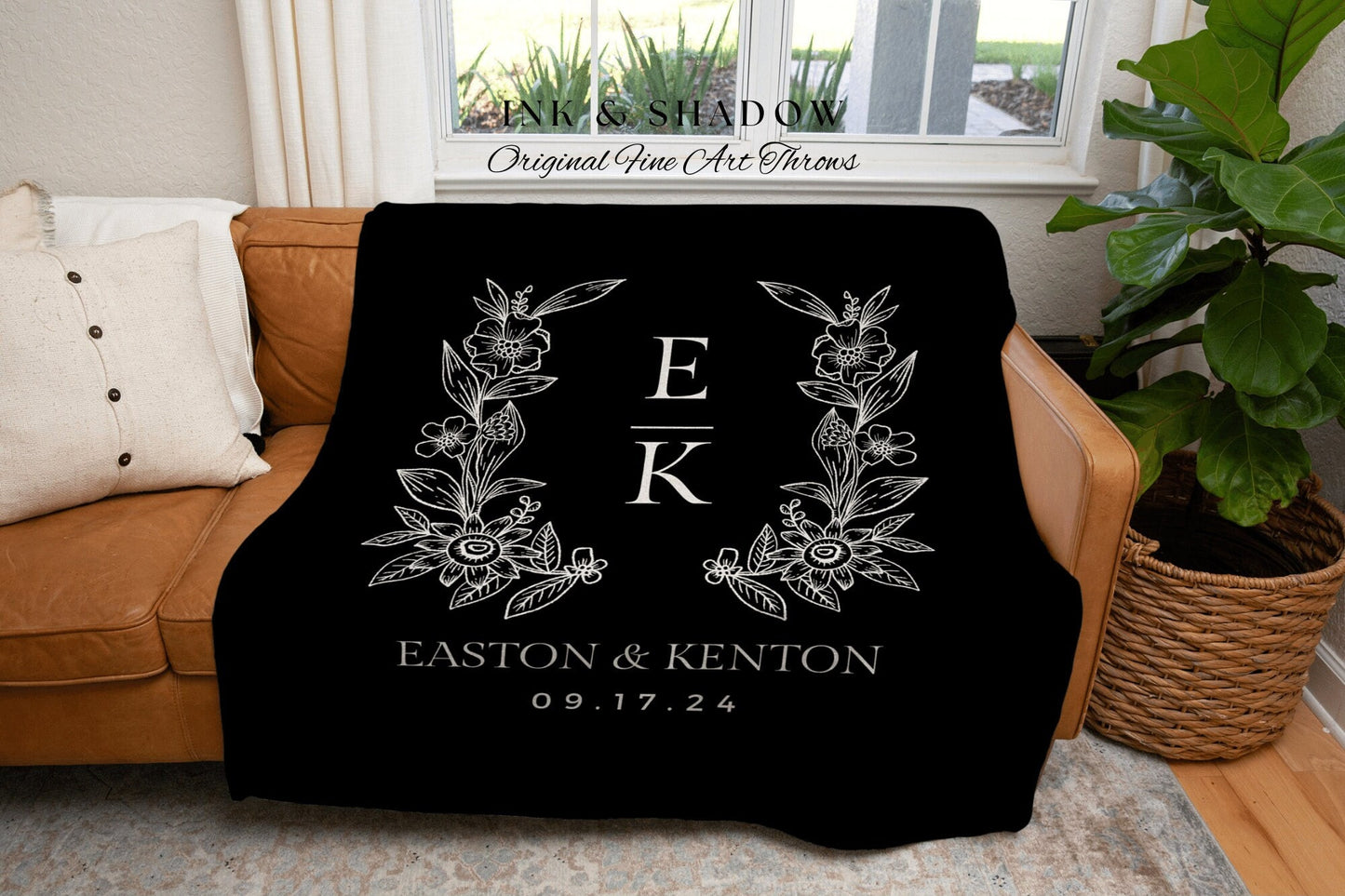 Gothic Wedding Initials Blanket | Personalized Last Name Gift Blanket Wedding Monogram Custom Anniversary Mr & Mrs Initials Tapestry Wedding