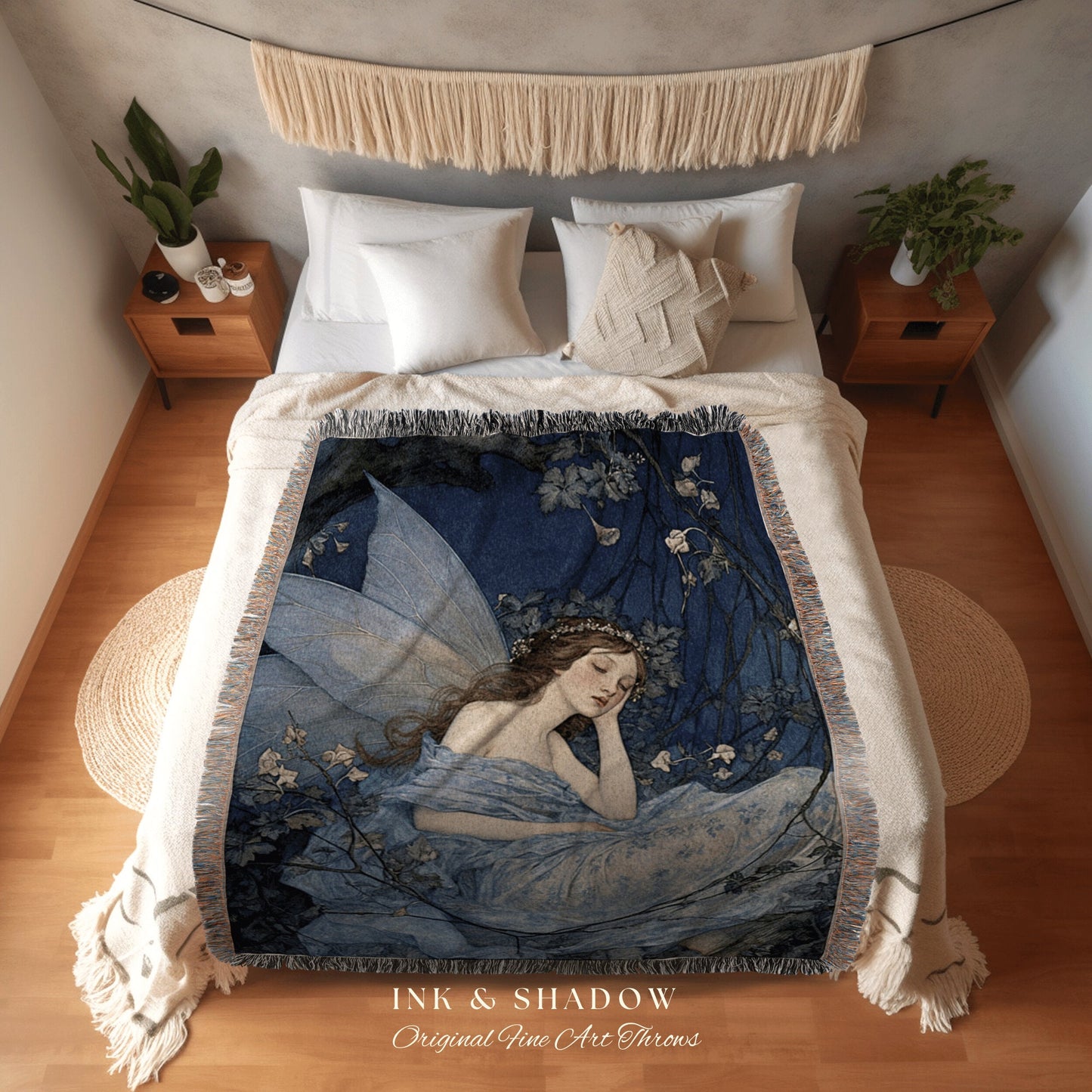 Woodland Druid Tapestry Vintage | Fairy Aesthetic Celestial Wall Art Woodland Decor Art Nouveau Tapestry Woven Blanket Fairycore Decor Magic