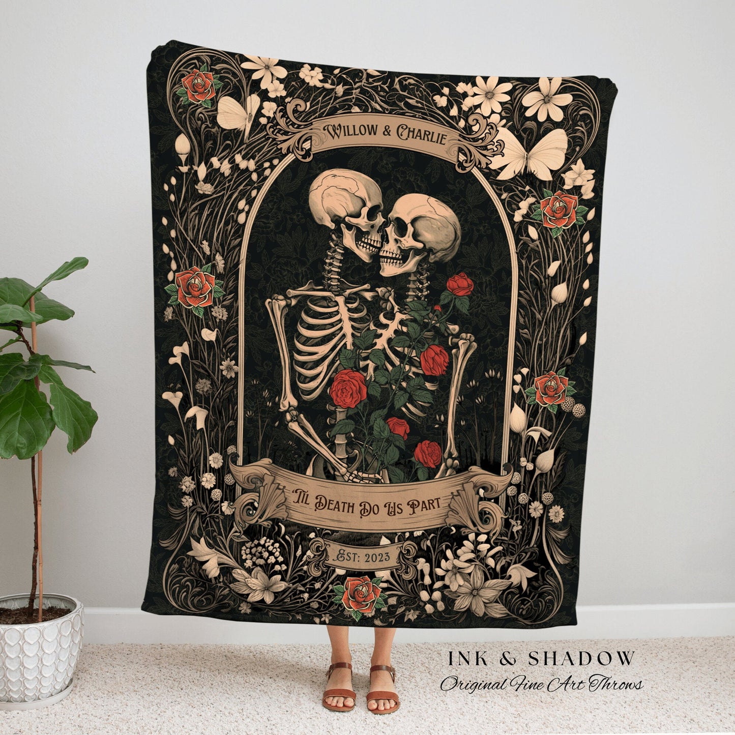 His & Hers Anniversary Blanket | Personalized Wedding Anniversary Blanket Unique Couple Gift for Goths Custom Woven Tapestry Meaningful Gift