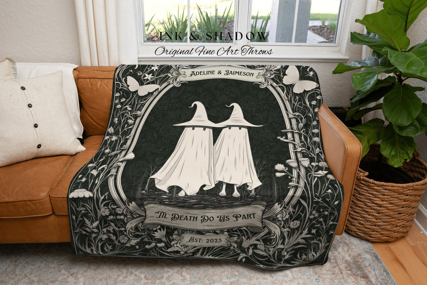 Goth Engagement Blanket 'Til Death' | Personalized Wedding Blanket Cottagecore Couples Tapestry Woven Ghost Gifts His and Hers Anniversary |