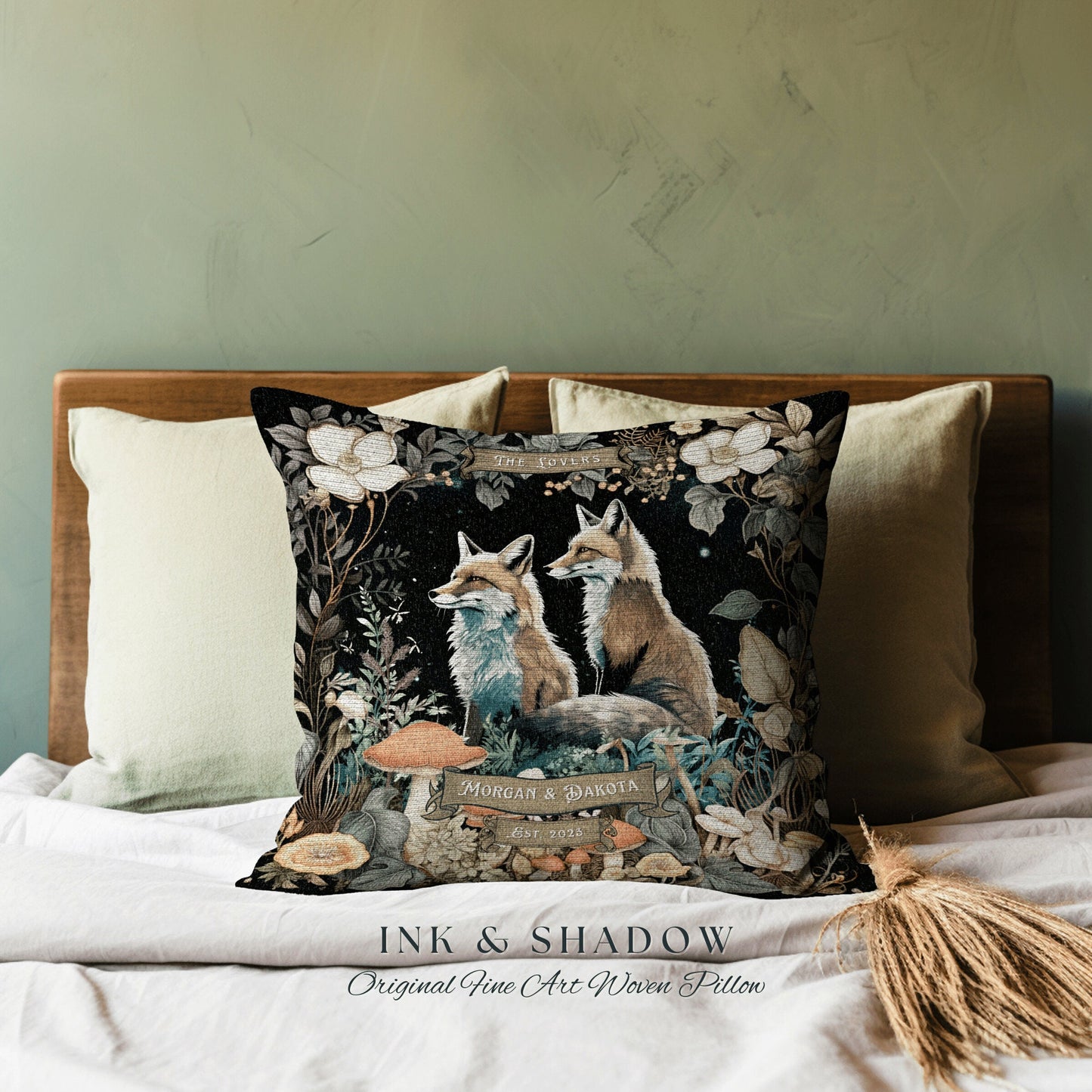 Magic Woodland Decor Personalized | Woodland Decor Custom Dating Anniversary Meaningful Gift Housewarming Pillow Cottagecore Fox Couple Gift