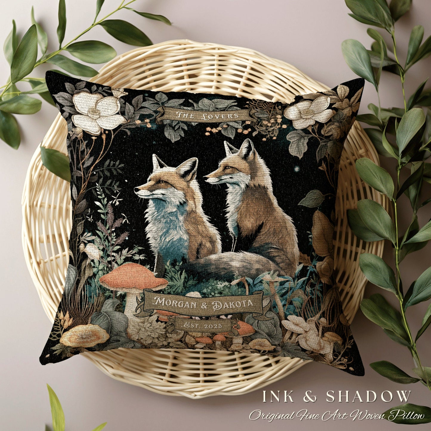 Magic Woodland Decor Personalized | Woodland Decor Custom Dating Anniversary Meaningful Gift Housewarming Pillow Cottagecore Fox Couple Gift