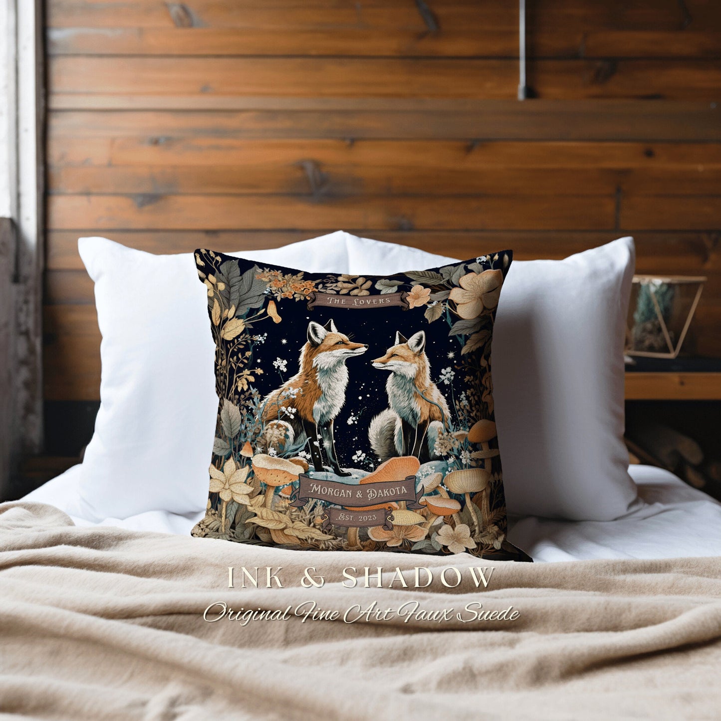 Fox Pillow 'The Lovers' Personalized | Woodland Decor Custom Dating Anniversary Meaningful Gift Housewarming Pillow Cottagecore Fox Couple |