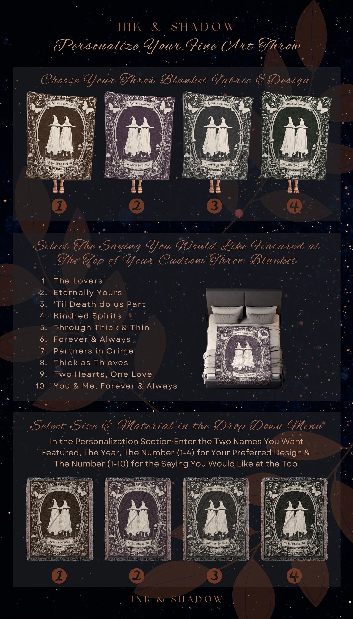 Goth Engagement Blanket 'Til Death' | Personalized Wedding Blanket Cottagecore Couples Tapestry Woven Ghost Gifts His and Hers Anniversary |