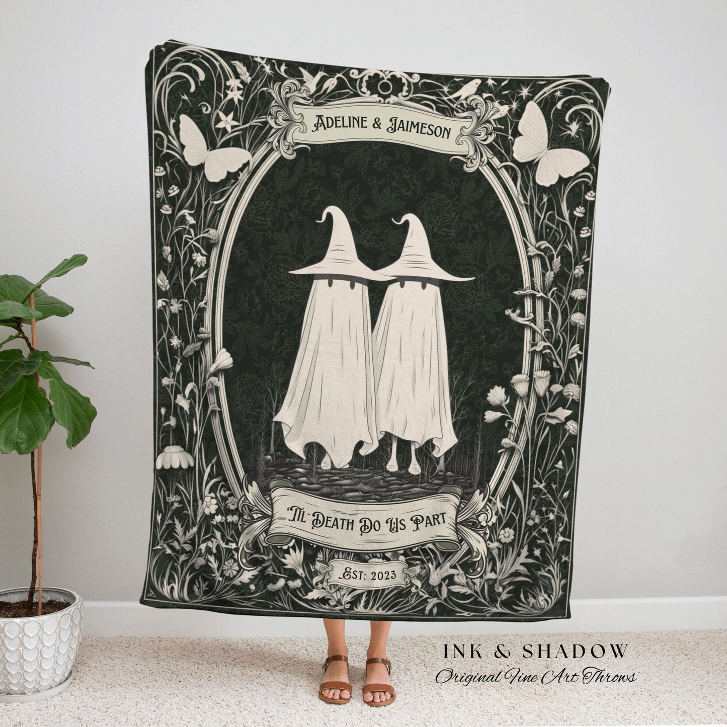 Goth Engagement Blanket 'Til Death' | Personalized Wedding Blanket Cottagecore Couples Tapestry Woven Ghost Gifts His and Hers Anniversary |
