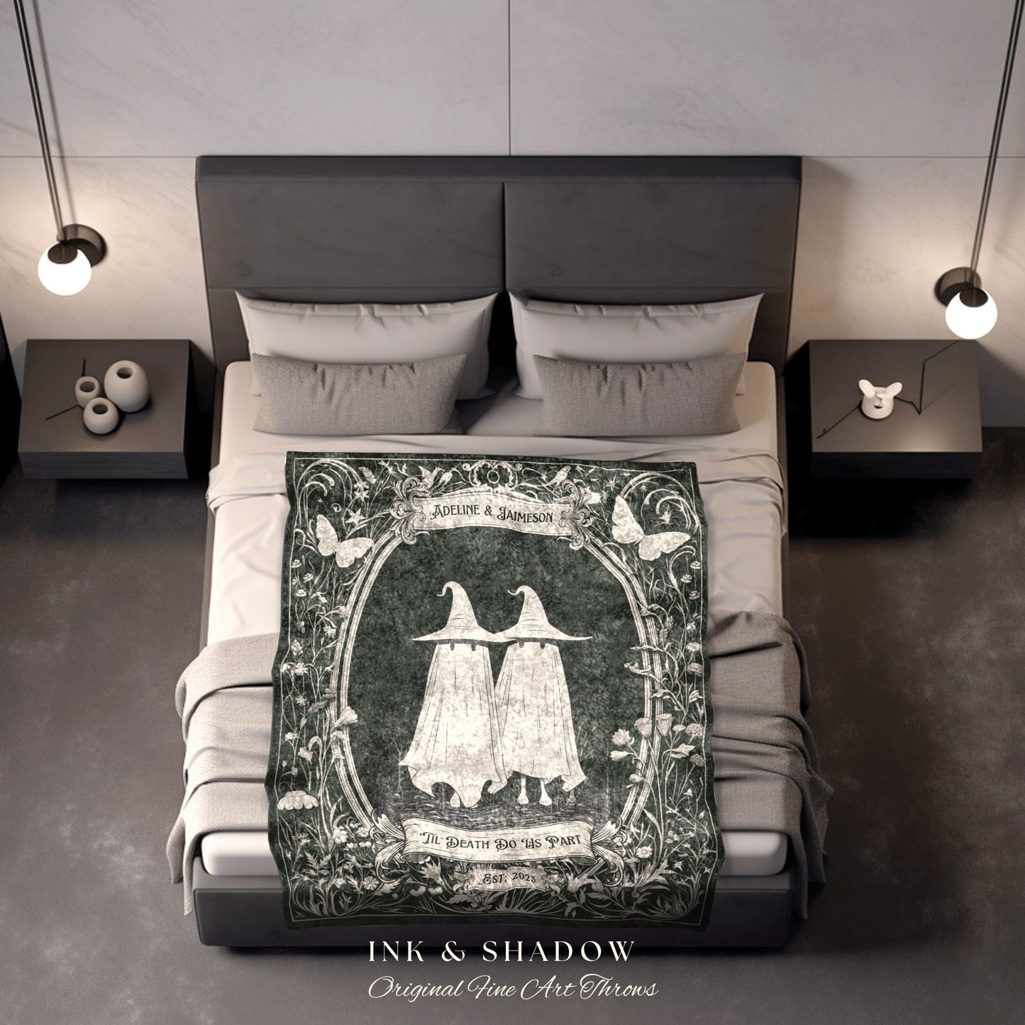 Goth Engagement Blanket 'Til Death' | Personalized Wedding Blanket Cottagecore Couples Tapestry Woven Ghost Gifts His and Hers Anniversary |