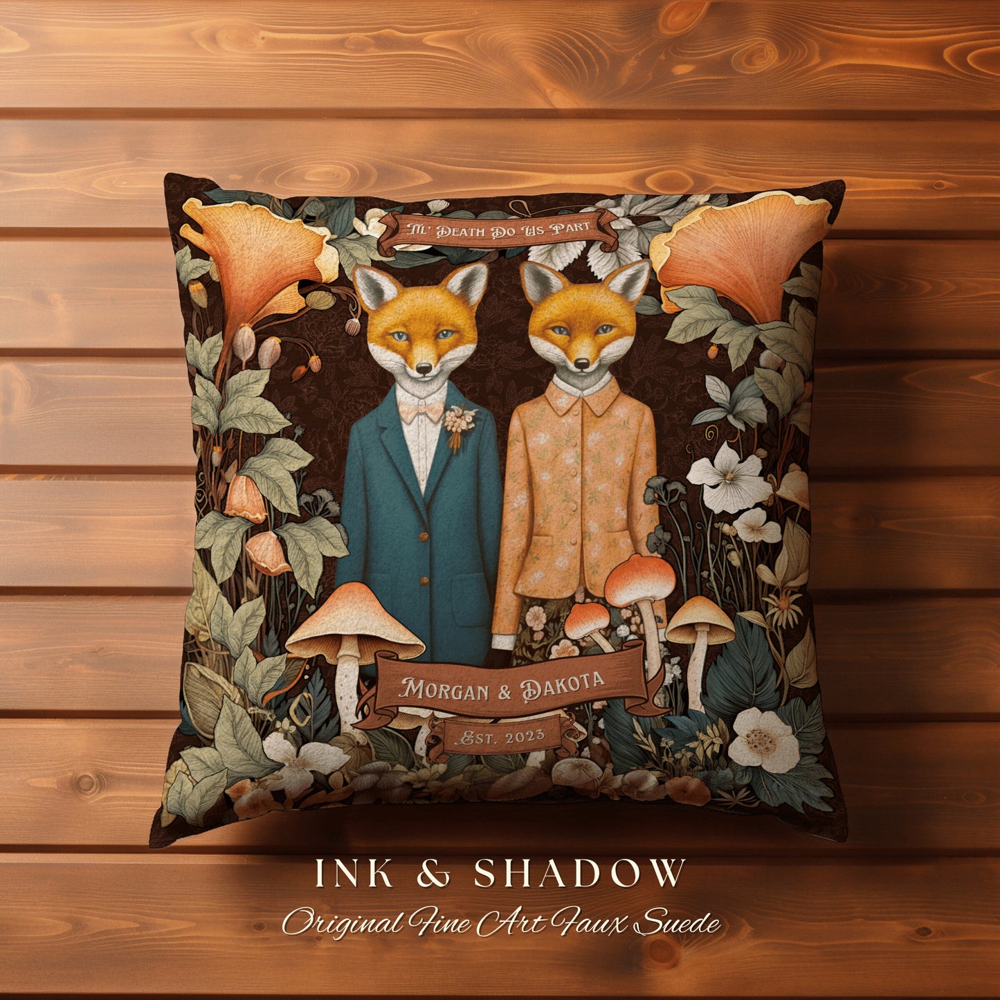 Fox Lovers Custom Pillow Woven | Woodland Decor Custom Dating Anniversary Meaningful Gift Housewarming Pillow Cottagecore Fox Couple Decor |