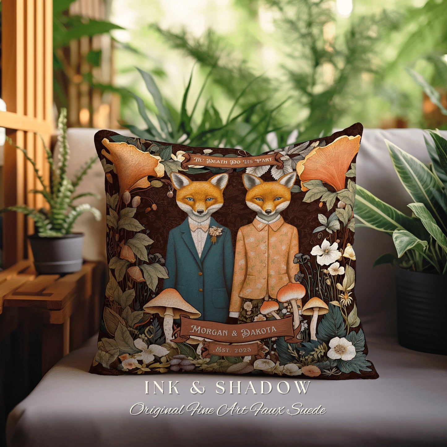 Fox Lovers Custom Pillow Woven | Woodland Decor Custom Dating Anniversary Meaningful Gift Housewarming Pillow Cottagecore Fox Couple Decor |