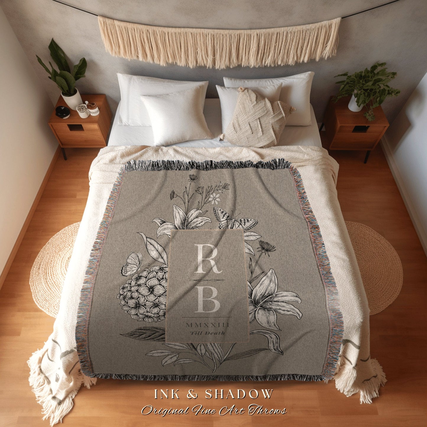 His and Hers Initial Blanket Woven | Cotton Anniversary Blanket Personalized Wedding Initial Gift Monogram Anniversary Gift Mr & Mrs Blanket