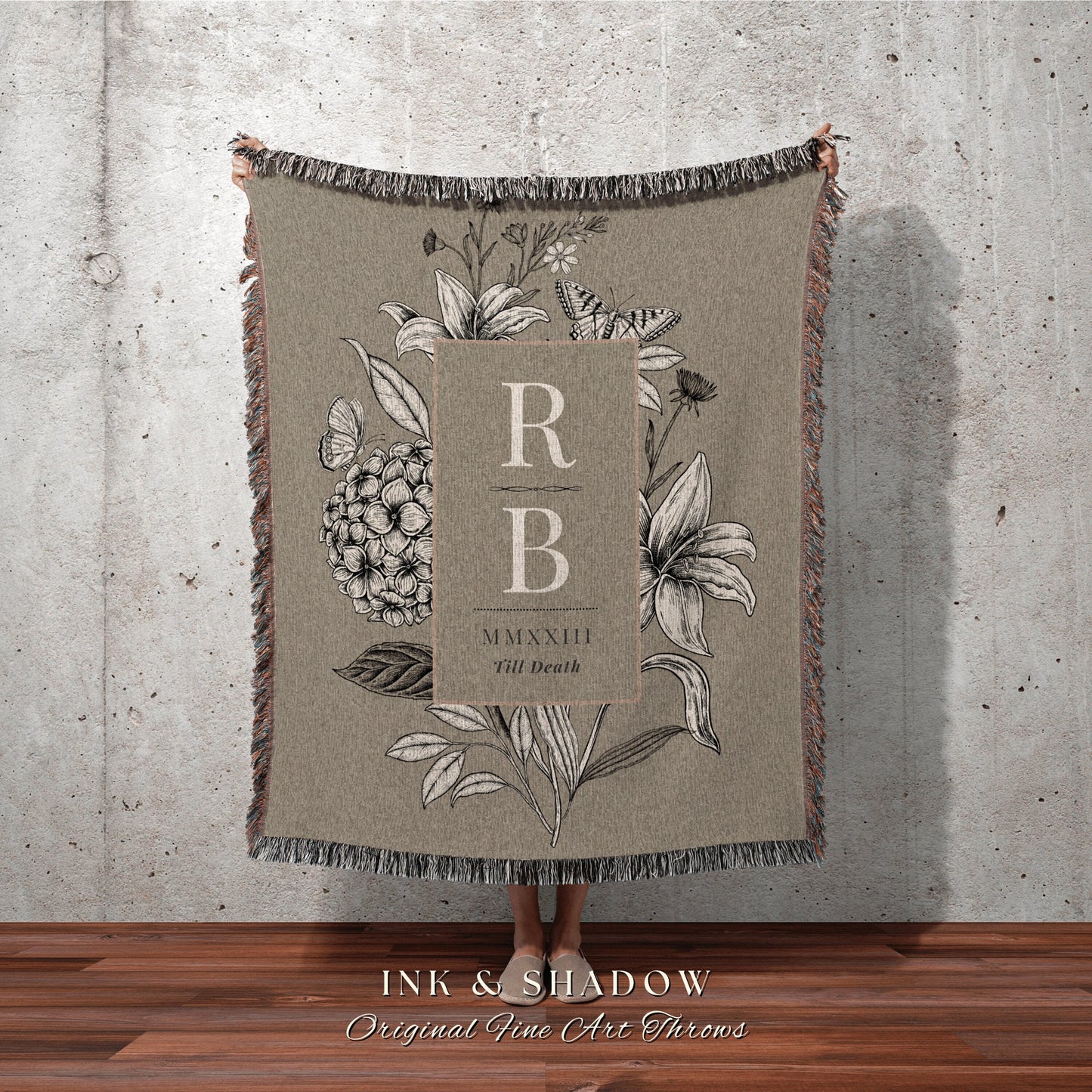 His and Hers Initial Blanket Woven | Cotton Anniversary Blanket Personalized Wedding Initial Gift Monogram Anniversary Gift Mr & Mrs Blanket