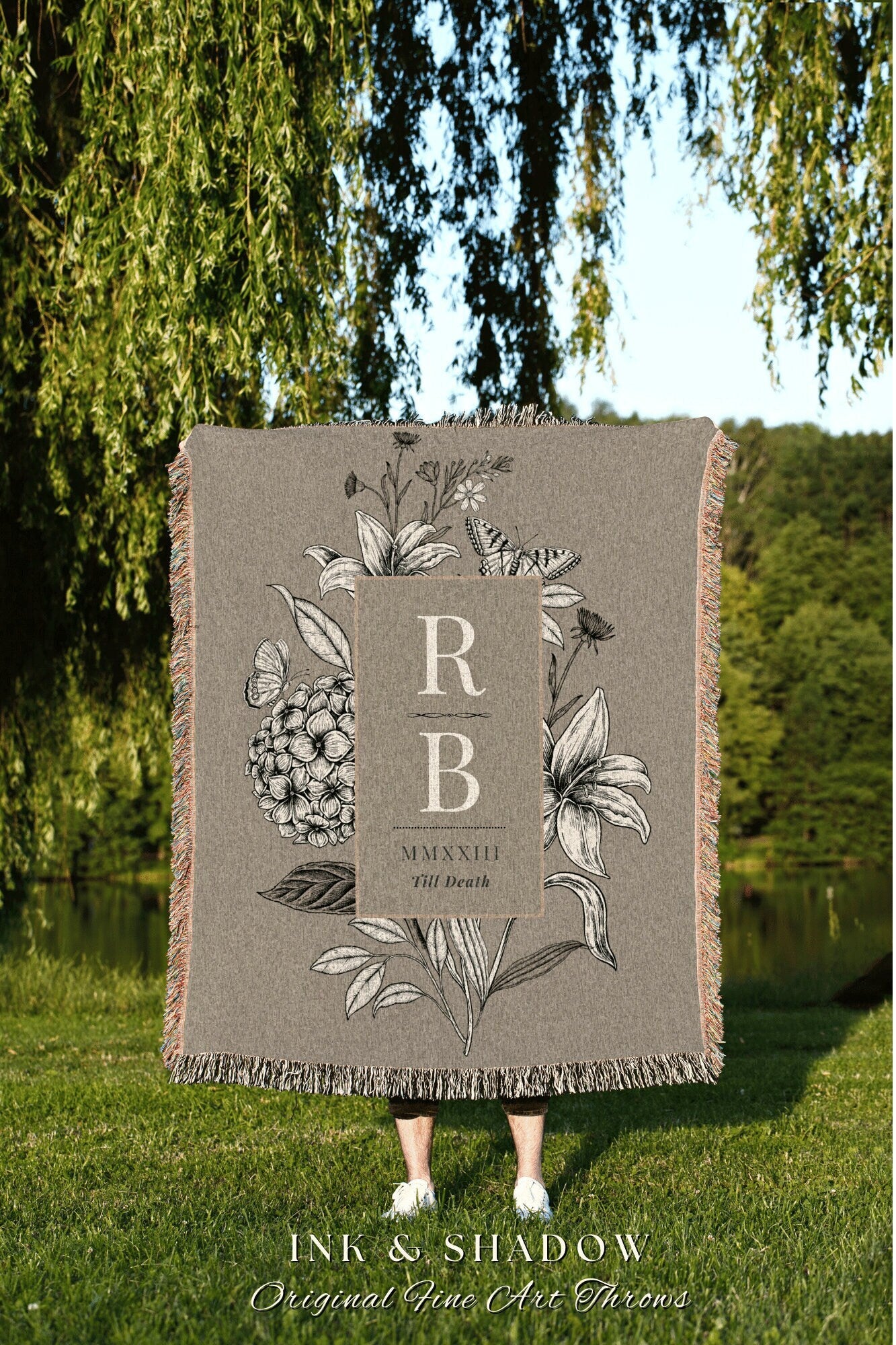 His and Hers Initial Blanket Woven | Cotton Anniversary Blanket Personalized Wedding Initial Gift Monogram Anniversary Gift Mr & Mrs Blanket