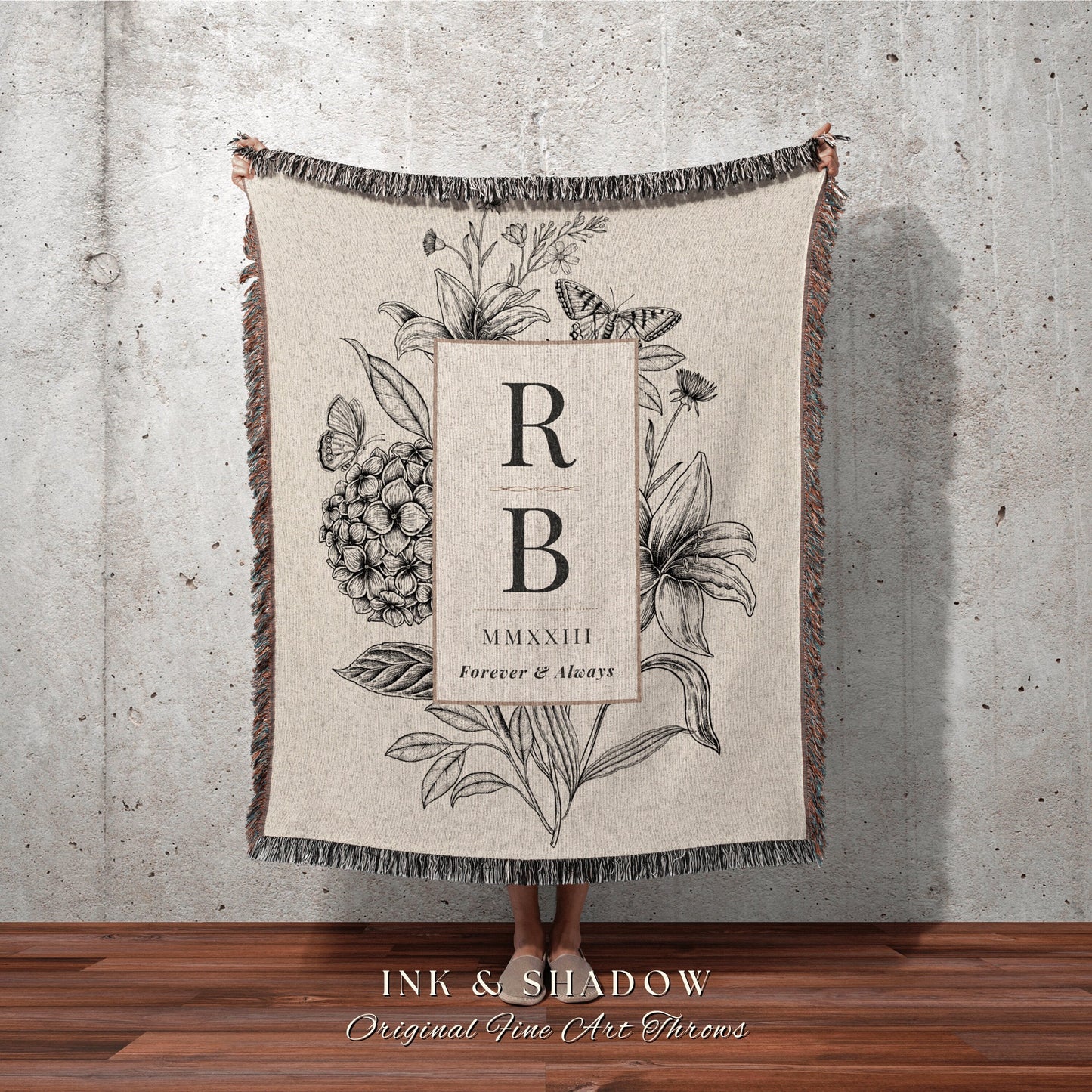Initials Blanket Cotton Anniversary | Woven Tapestry Blanket Personalized Wedding Initials Gift Monogram Custom Anniversary Gift Mr and Mrs