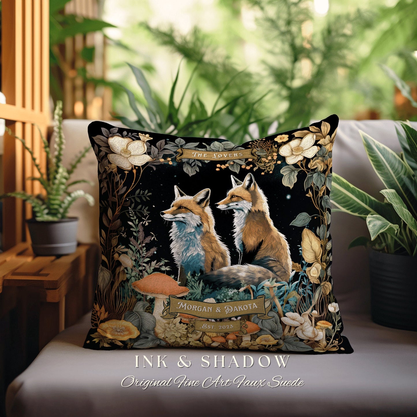 Magic Woodland Decor Personalized | Woodland Decor Custom Dating Anniversary Meaningful Gift Housewarming Pillow Cottagecore Fox Couple Gift