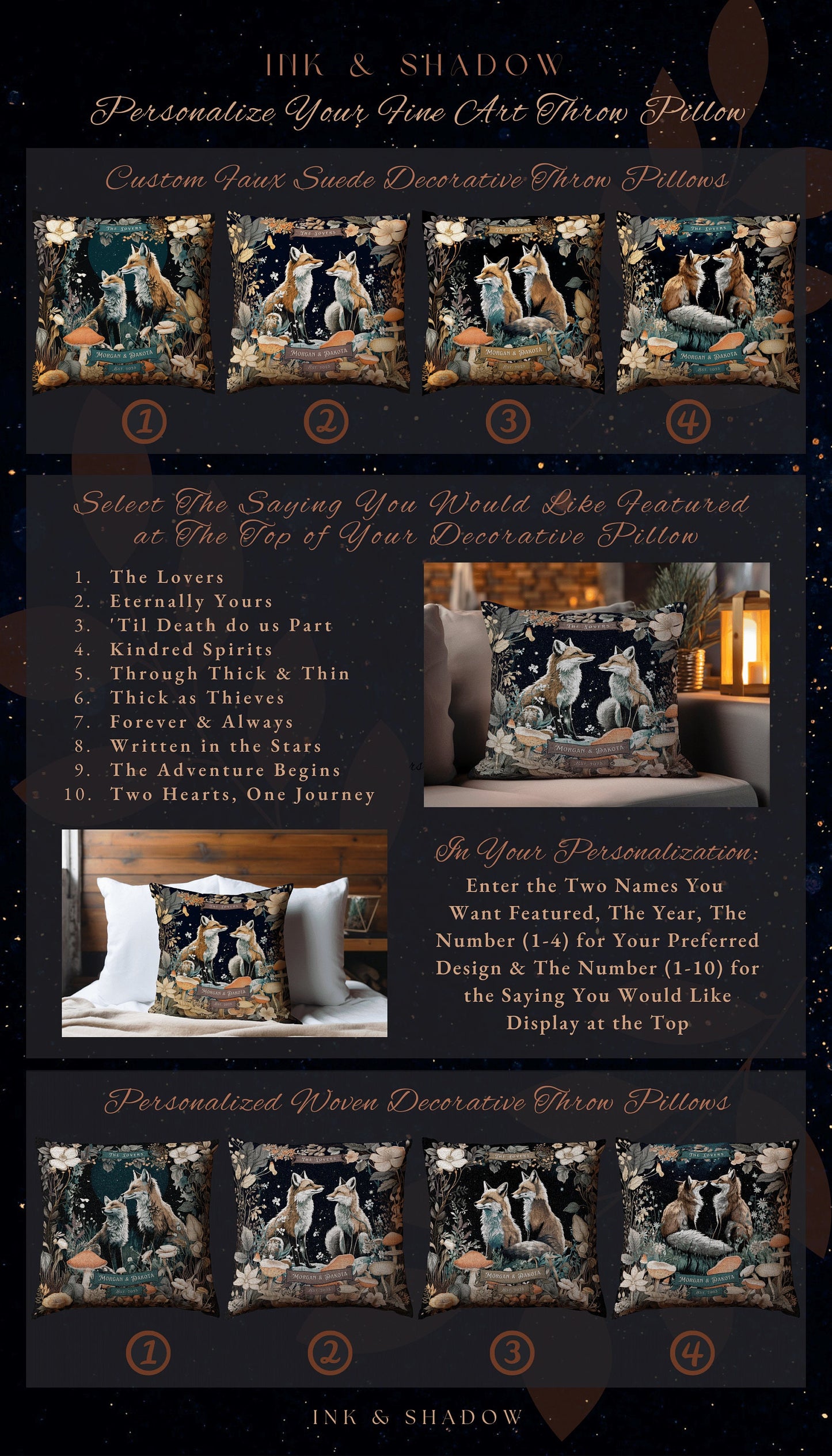 Fox Pillow 'The Lovers' Personalized | Woodland Decor Custom Dating Anniversary Meaningful Gift Housewarming Pillow Cottagecore Fox Couple |
