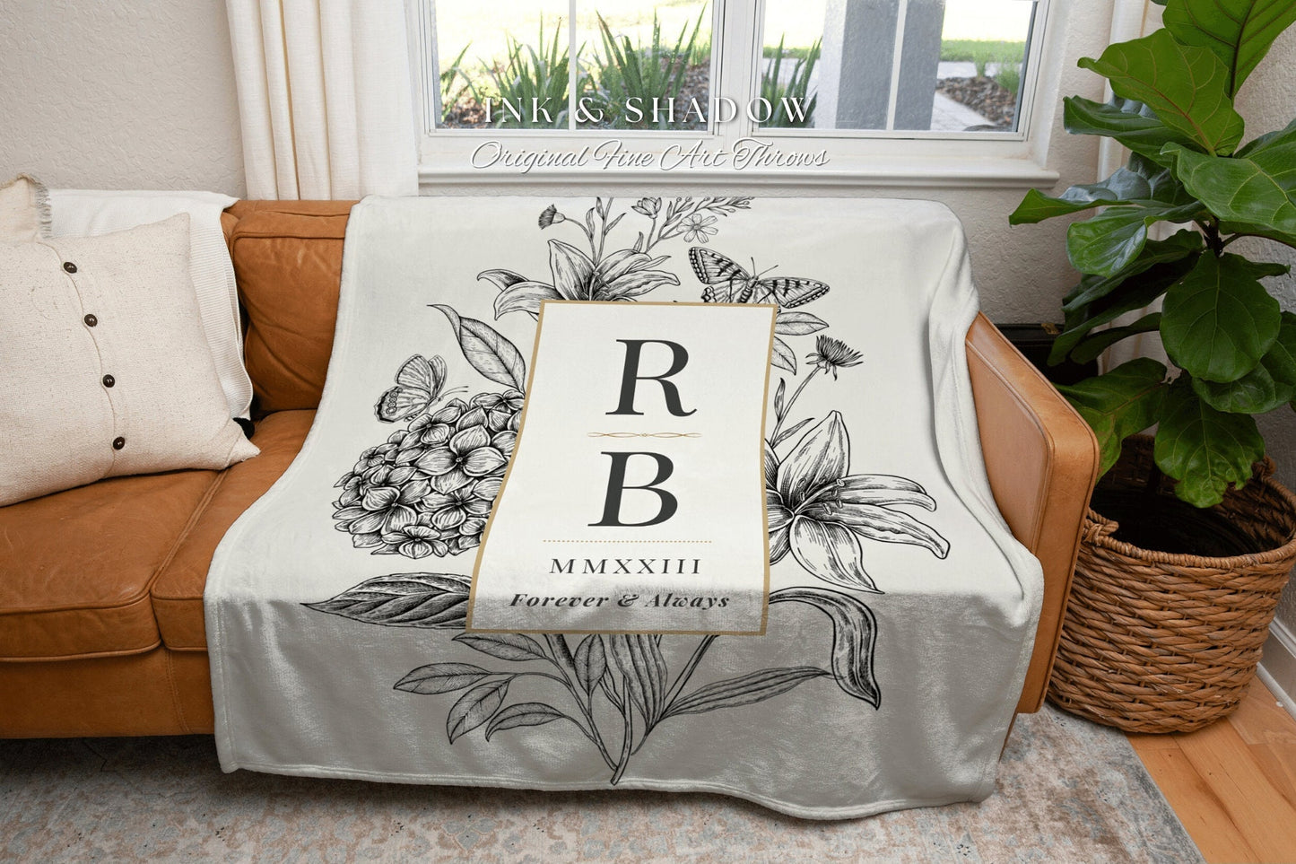 Initials Blanket Cotton Anniversary | Woven Tapestry Blanket Personalized Wedding Initials Gift Monogram Custom Anniversary Gift Mr and Mrs