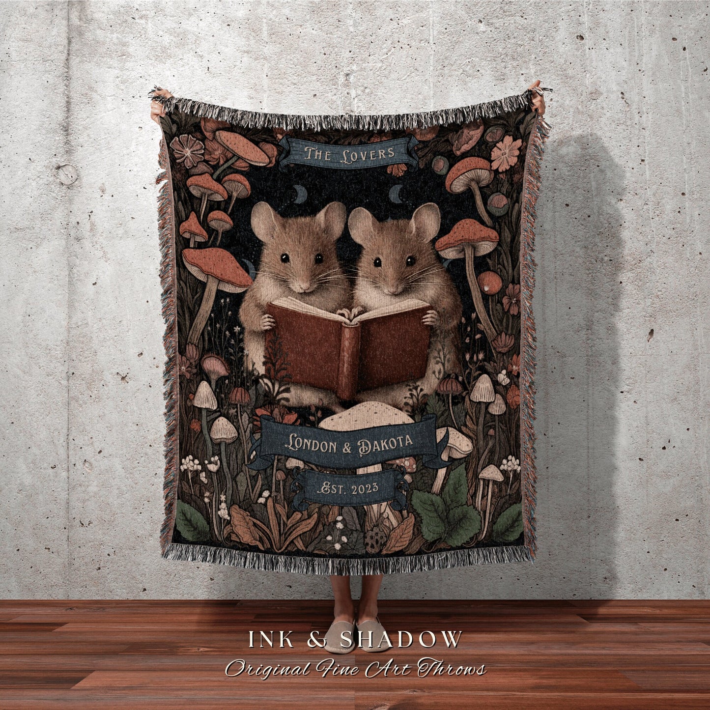 Woodland Mouse Blanket Custom | Best Friend Mice Blanket Personalized Reading Blanket Cute BFF Gift Personalized Best Friend Custom Gift |