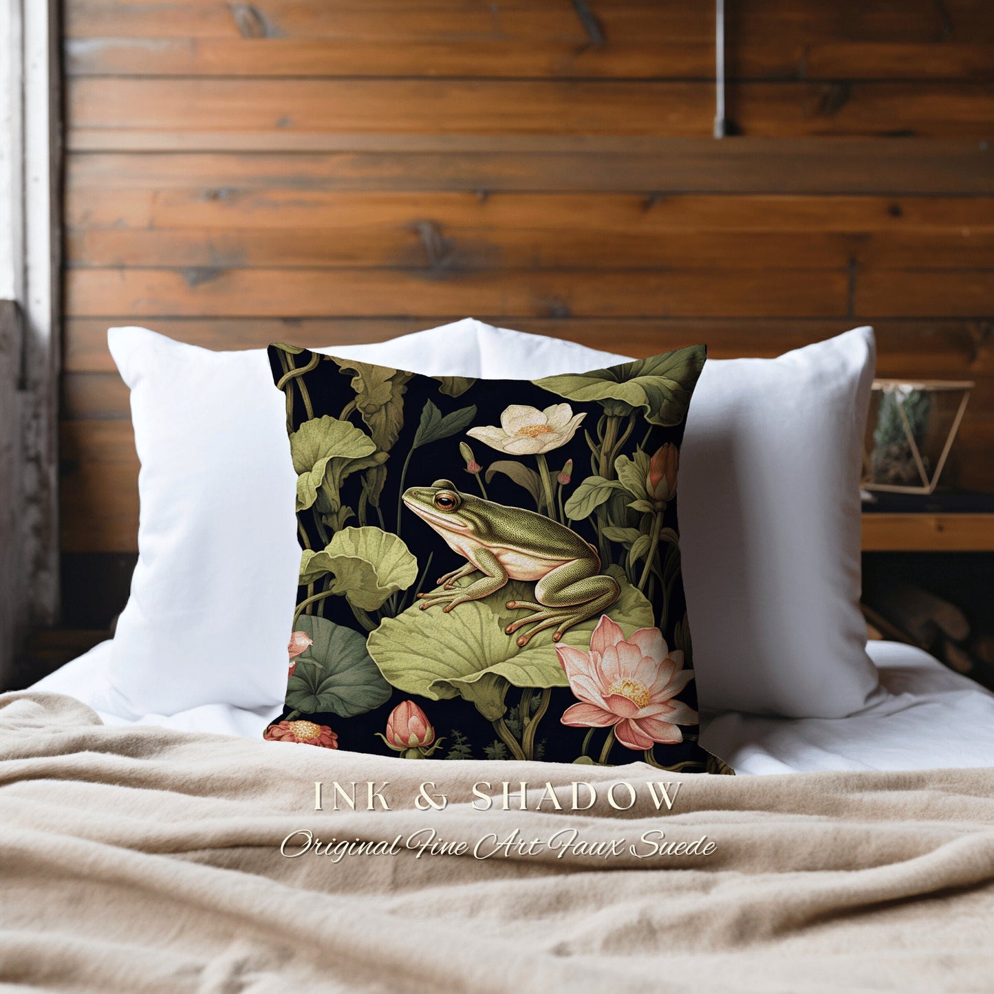 Cottage Core Frog Pillow Woven | Mushroomcore Pillow William Morris Inspired Frog Decor Crowcore Pillow Fairy Aesthetic Pillow Dark Woodland