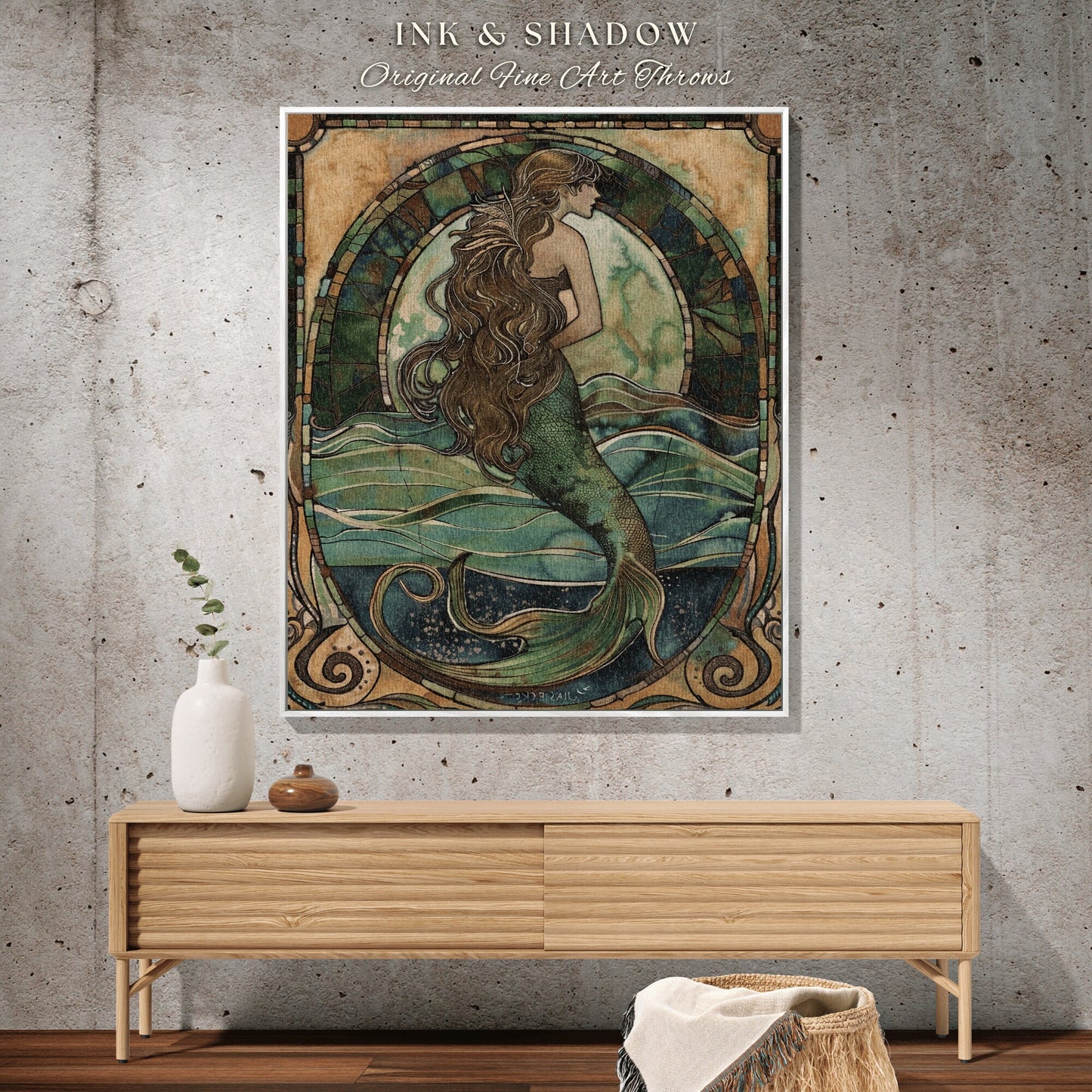 Siren Tapestry Boho Mermaid | Fairycore Bedroom Celestial Throw Ethereal Tapestry Sirencore Decor Witchy Stained Glass Art Woven Wall Art