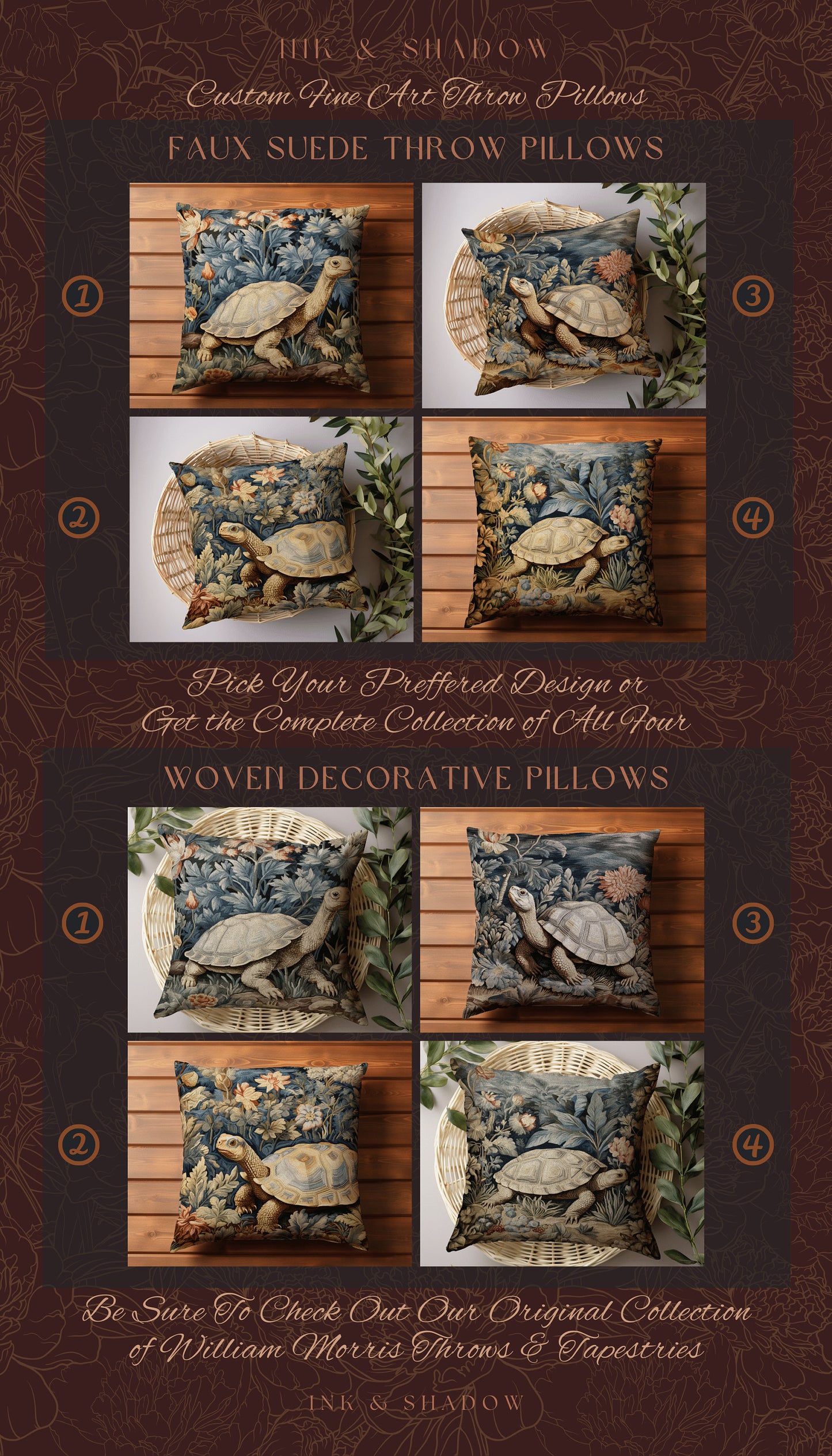 Morris Pillow Fairycore Decor | Botanical Woven Pillow William Morris Inspired Boho Decor Crowcore Pillow Fairy Aesthetic Throw Pillow