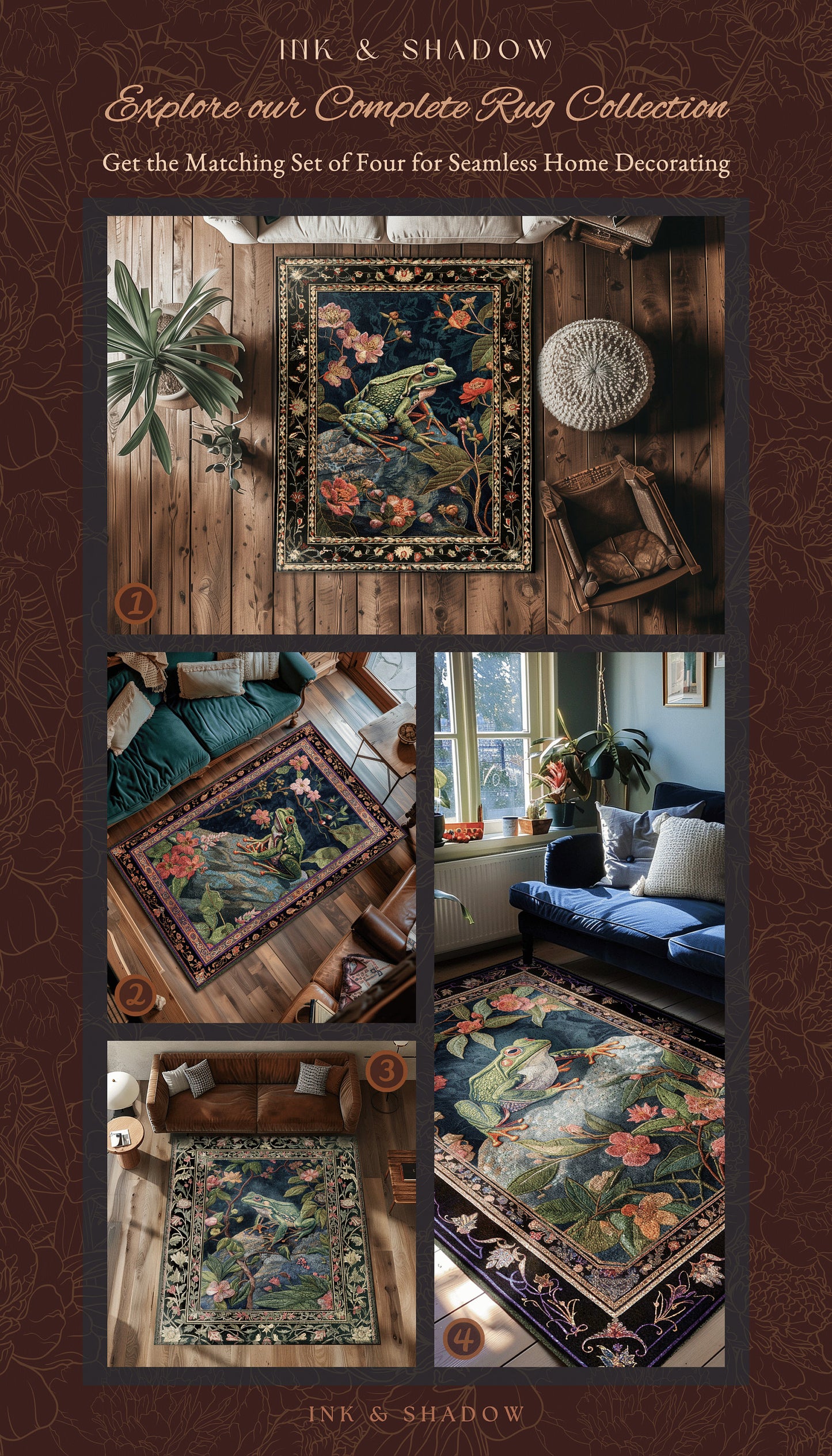 Ethereal Woodland Frog Rug | Floral Cottagecore Aesthetic Living Room Home Decor Frog Lover Gift Goblincore Floor Mat Whimsical Toad |